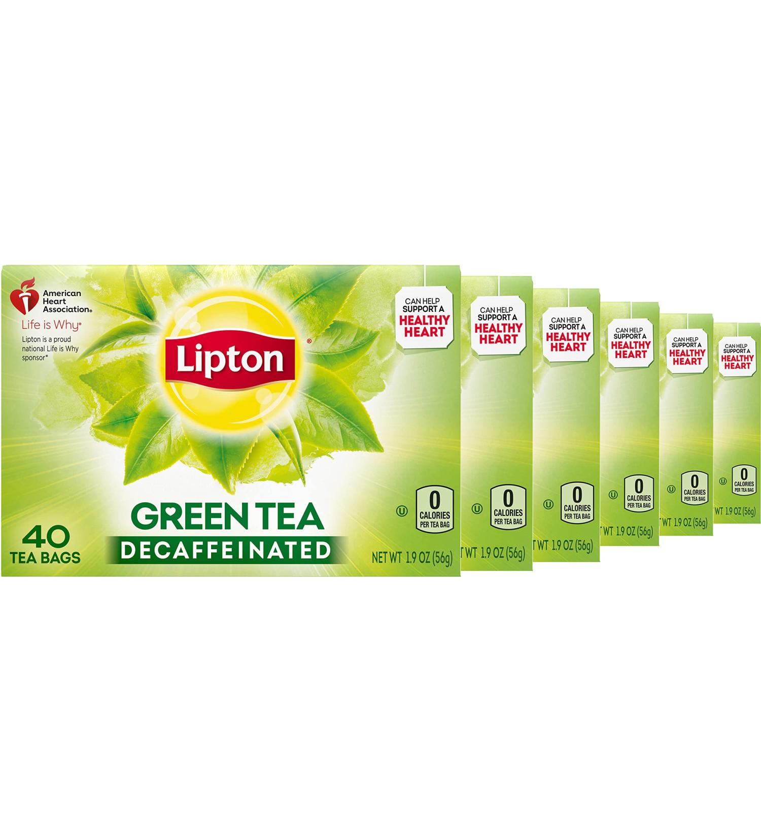 Lipton Decaffeinated Green Tea Bags - 40ct (6 Pack) | Healthy Heart Support for Hot or Iced Tea - Buy Online on SooperMarket.com