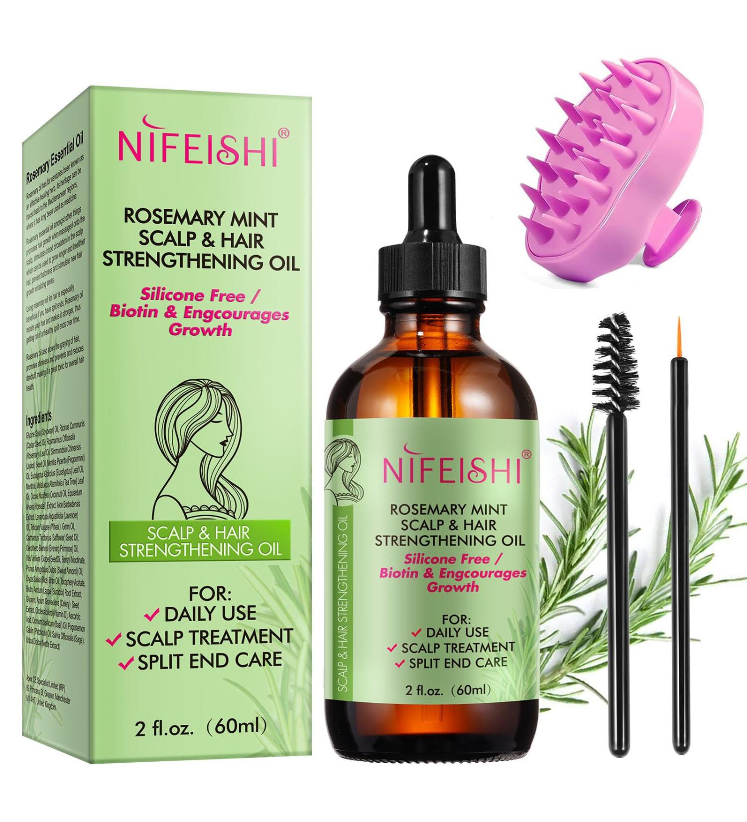100% Pure Natural Rosemary Essential Oil for Hair Growth with Scalp Massager - Nourish Your Scalp (60ml - Buy Online on SooperMarket.com