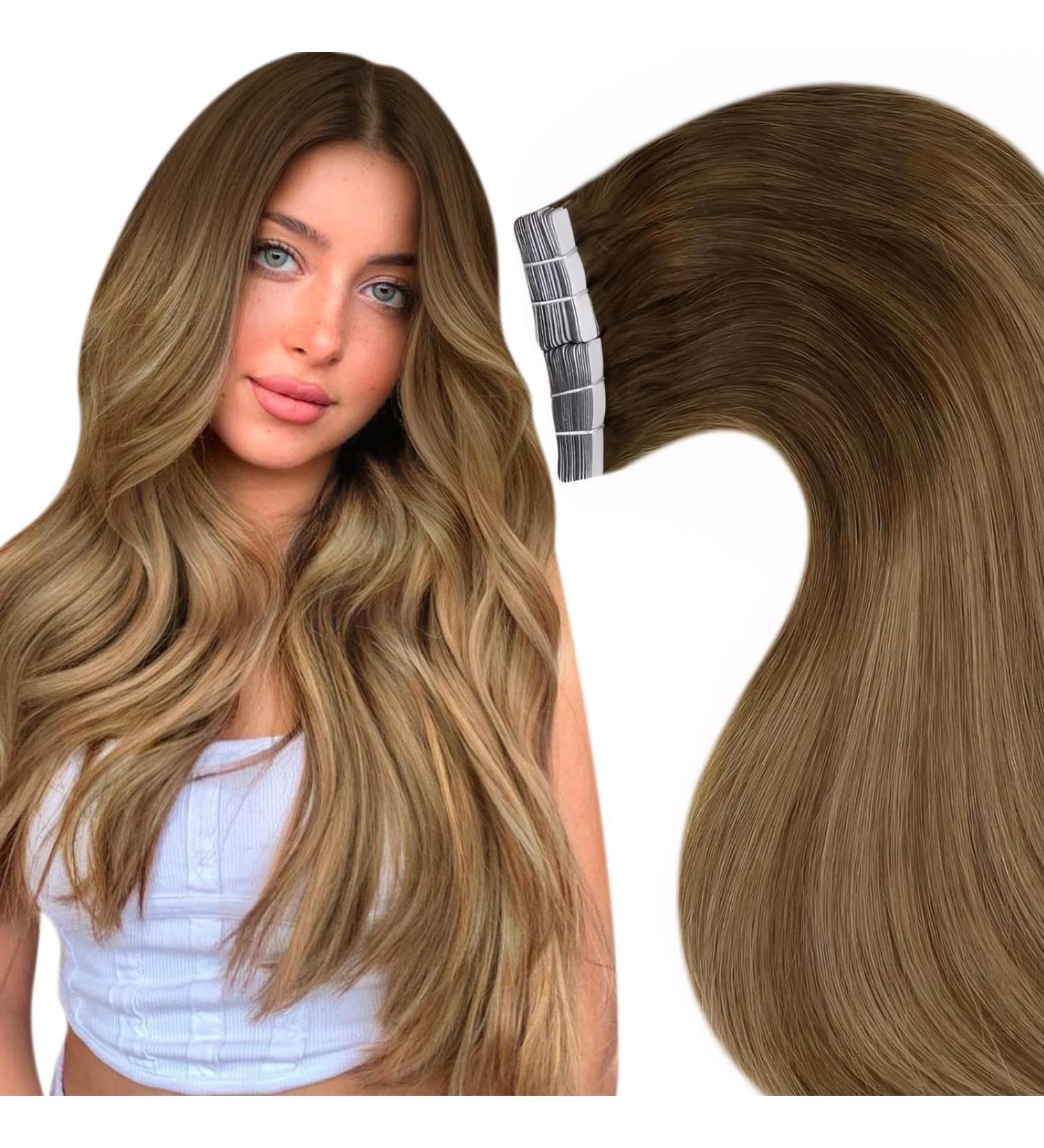 Shop Laavoo 60cm Balayage Tape-In Real Hair Extensions #6/8/14 | Medium Brown Ombre | 50g 20pcs - Premium Quality Hair Extensions for a Stunning Transformation - Buy Online on SooperMarket.com