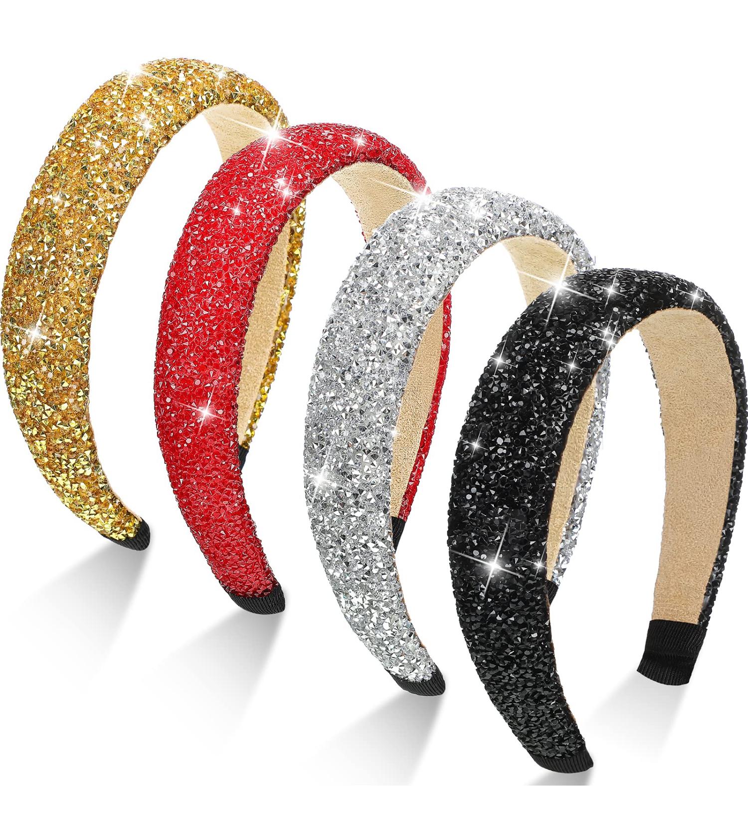 4-Piece Rhinestone Crystal Headband Set - Handmade Bling Hairbands for Women & Girls in Black, White, Red, Gold - Buy Online on SooperMarket.com