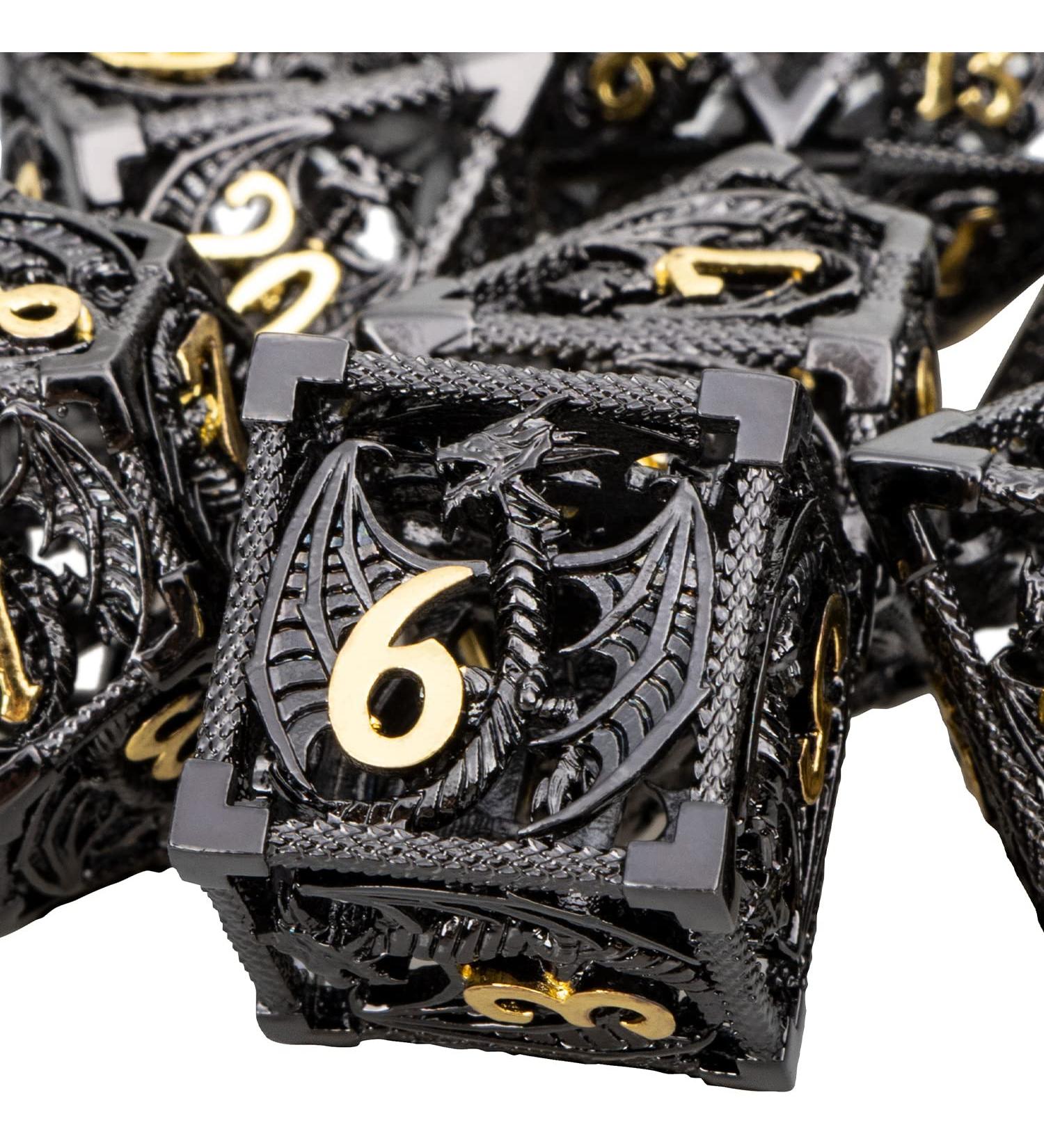ARUOHHA Hollow DND Metal Dice Set Black Gold Dungeons and Dragons Dice D and D Dice Role Playing Games D+D Polyhedral Dice 7PCS RPG D&D Dice with Gift Box D20 D12 D10 D8 D6 D4 - Buy Online on SooperMarket.com