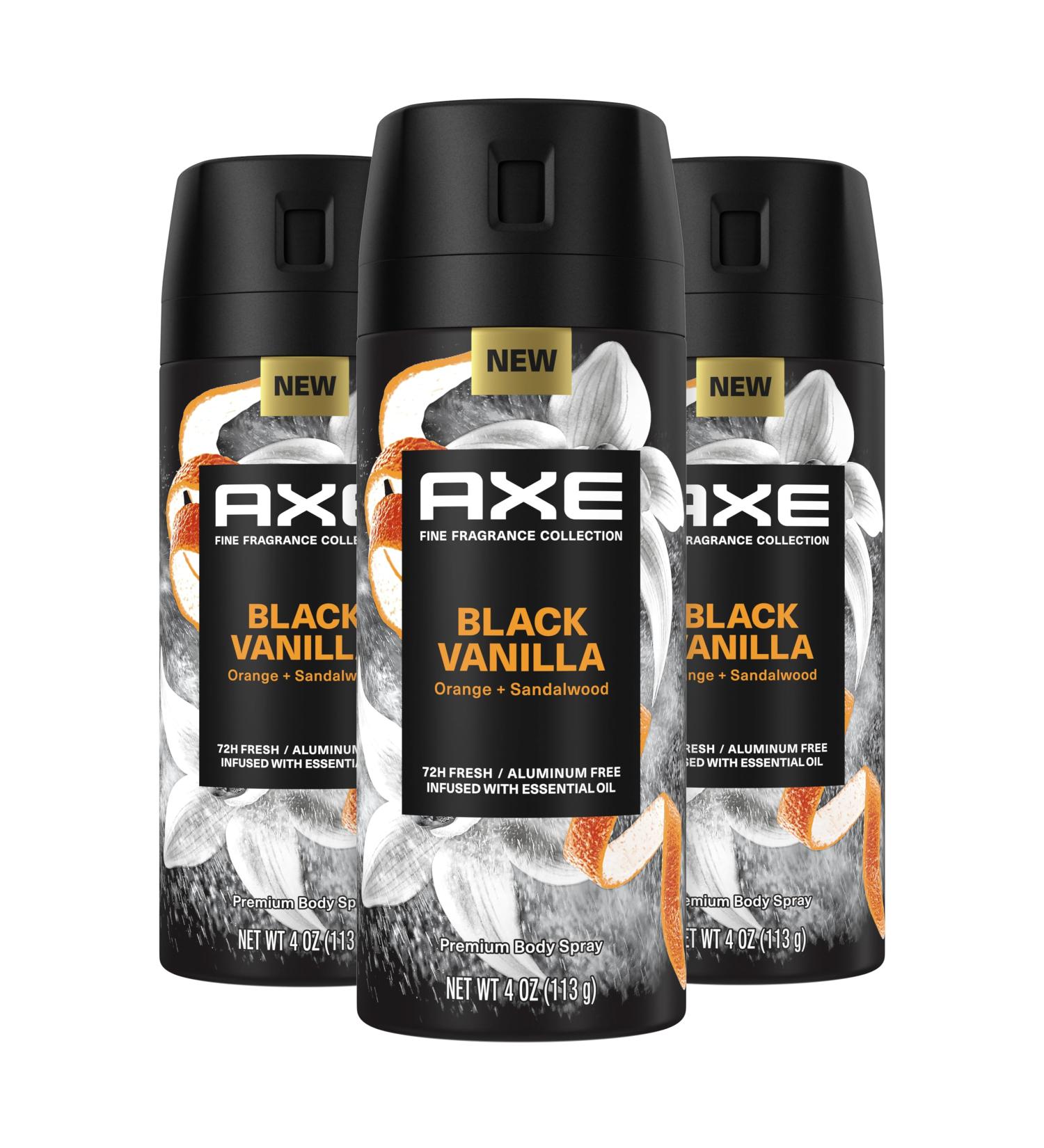 Shop Axe Fine Fragrance Collection - Black Vanilla & Sandalwood Body Spray | 72H Odor Protection | Aluminum-Free | 3 Count - Buy Online on SooperMarket.com