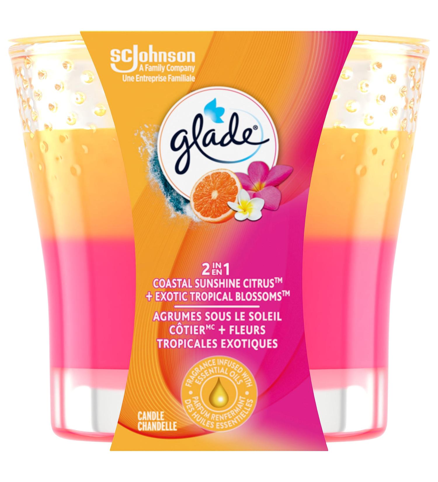 Glade 2in1 Scented Candle Coastal Sunshine Citrus + Exotic Tropical Blossoms Air Freshener Infused with Essential Oils for Home Fragrance 1 Count Coastal Sunshine Citrus & Exotic Tropical Blossoms - Buy Online on SooperMarket.com