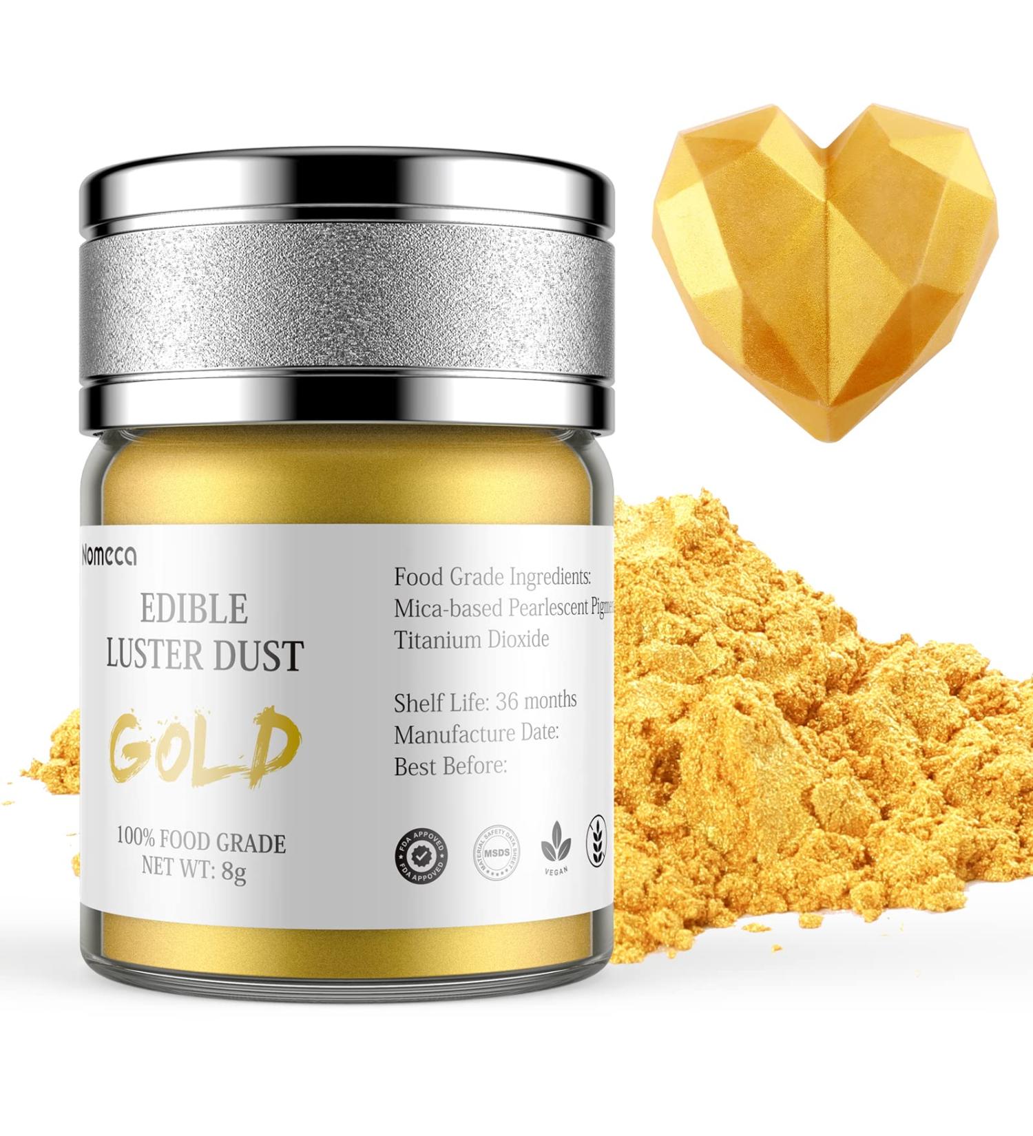 Nomeca Edible Luster Dust 8g Food Grade Gold Cake Dust - Metallic Shimmer Christmas Coloring Powder for Decorating Baking Fondant Gumpaste Chocolate Candy Drinks Cookies - Buy Online on SooperMarket.com