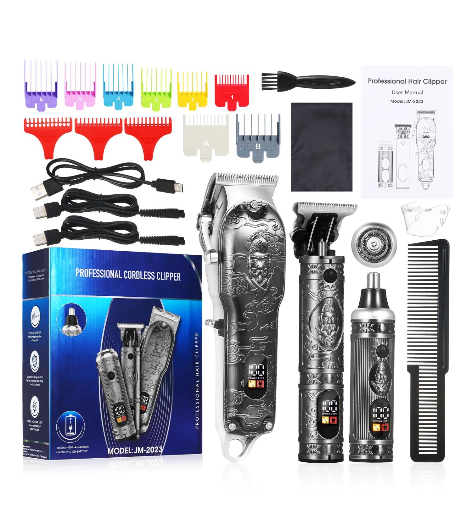 Bestauty Professional Barber Clippers Set - Cordless Beard & Nose Hair Trimmer Waterproof & Rechargeable Ideal for Haircut & Shaving (Silver - Buy Online on SooperMarket.com