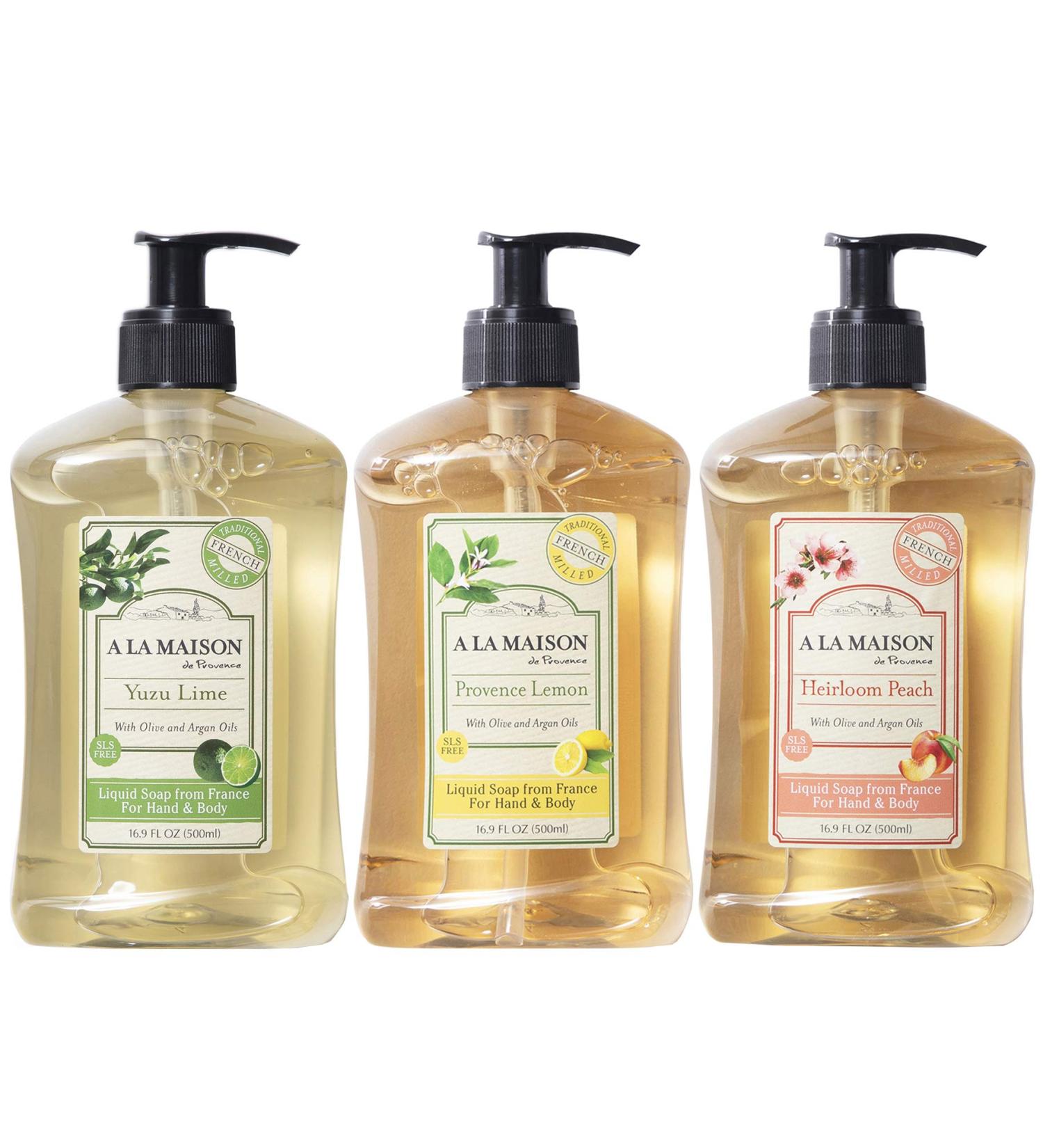 A LA MAISON Liquid Hand Soap Variety Pack - Yuzu Lime, Provence Lemon, Heirloom Peach - Natural Moisturizing Soap (3 Pack 16.9 oz) - Buy Online on SooperMarket.com