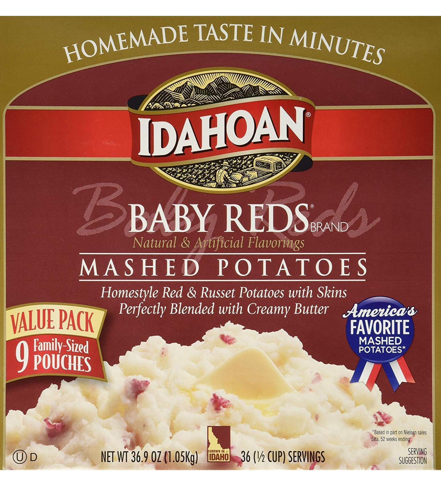 Idahoan Baby Reds Mashed Potatoes  Made with Gluten-Free Red & Russet Potatoes  36.9oz Value Pack includes 9 Pouches (4 Servings Each) - Buy Online on SooperMarket.com