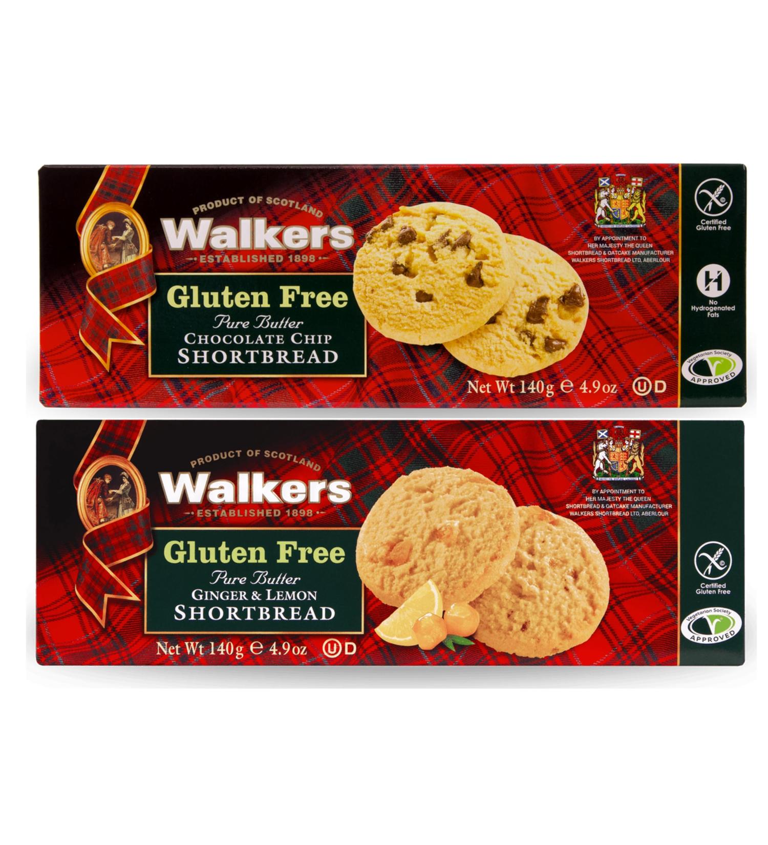 Walker's Gluten Free Pure Butter Chocolate Chip and Ginger & Lemon Shortbread Rounds - 2 x 140 grams - Buy Online on SooperMarket.com
