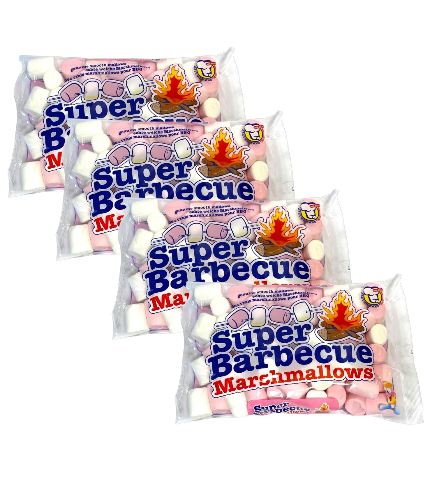 Mr. Mallo Super Barbecue Marshmallows - Pink & White Soft Candy (4x300g) | Perfect for Grilling & Campfires - Buy Online on SooperMarket.com