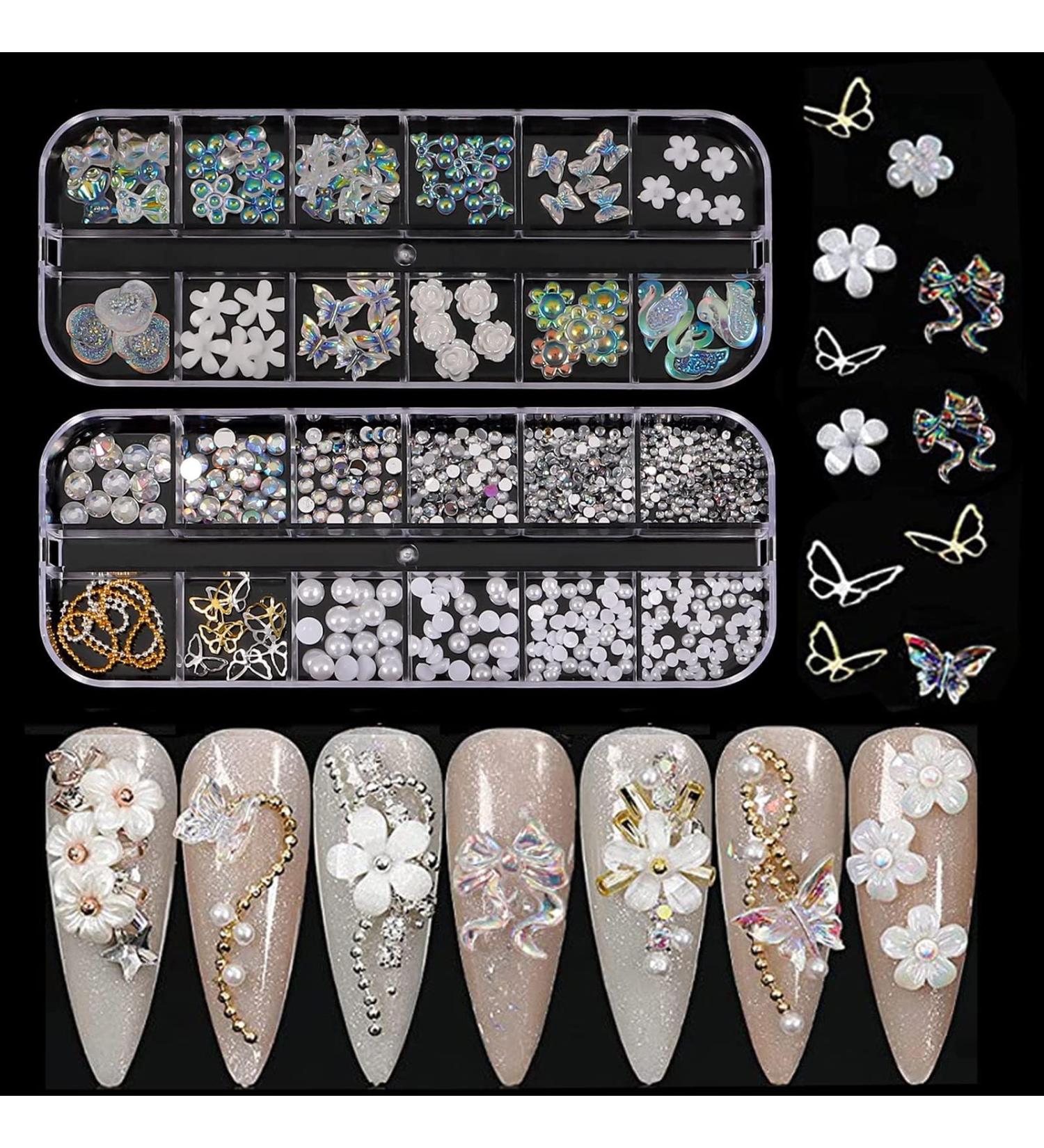 3D Nail Charms 2 Boxes Multi-Shape Aurora Bow Butterfly Bear Flower Nail Art Charms Nail Pearls Rhinestones Gems Nail Art Chains for Nail Art Decoration DIY Crafts (C) - Buy Online on SooperMarket.com
