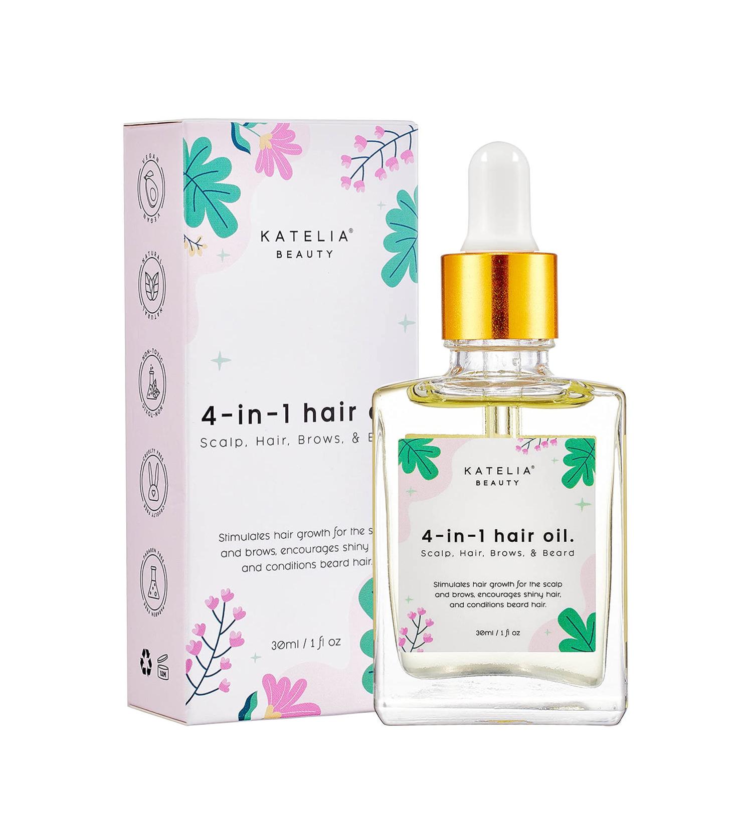 4-in-1 Katelia Beauty Hair Treatment Oil | Nourishing Scalp Hair Brow & Beard Growth | Anti-Hair Loss - 30 ml - Buy Online on SooperMarket.com