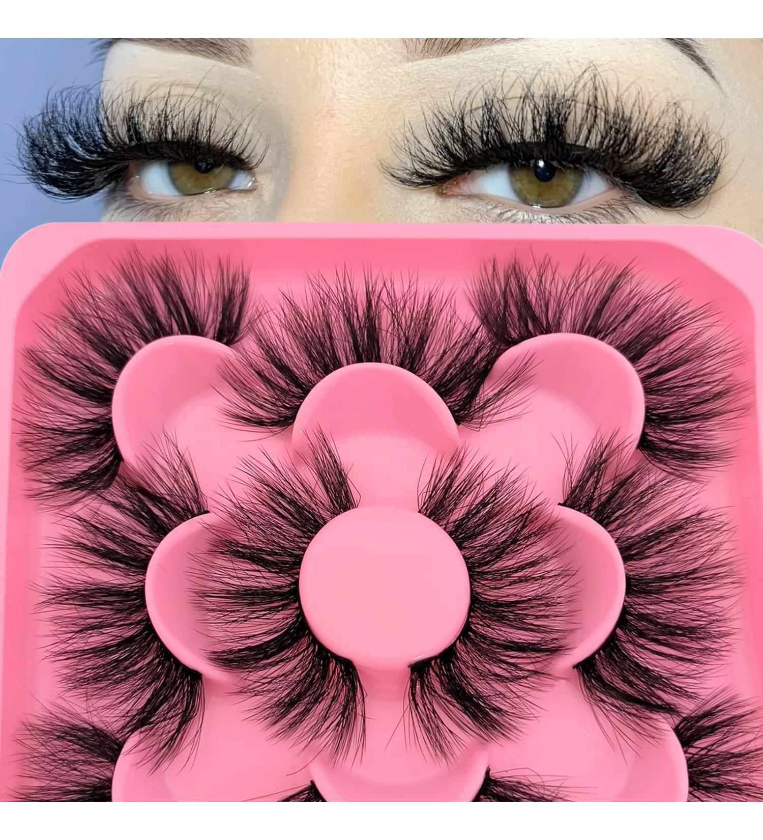 Fluffy Faux Mink Wispy False Eyelashes - 20MM Long Dramatic Lashes for Thick Volume and Big Eyes - Pack of 5 Pairs (Style 5-06) - Buy Online on SooperMarket.com