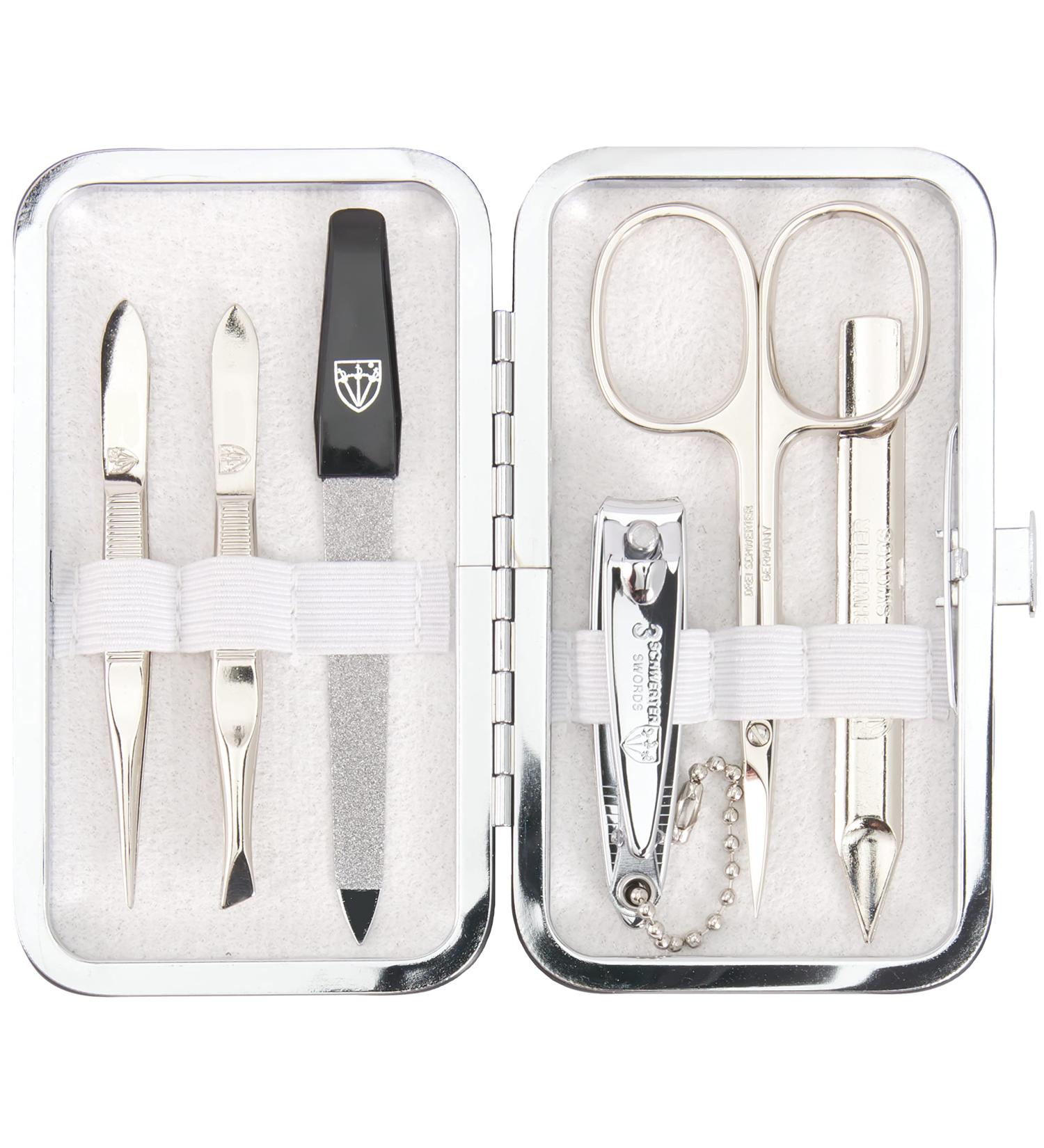 Three Swords Lucca 6-Piece Nail Care Set | Premium Manicure & Pedicure Kit in White Leather Gift Box - Buy Online on SooperMarket.com