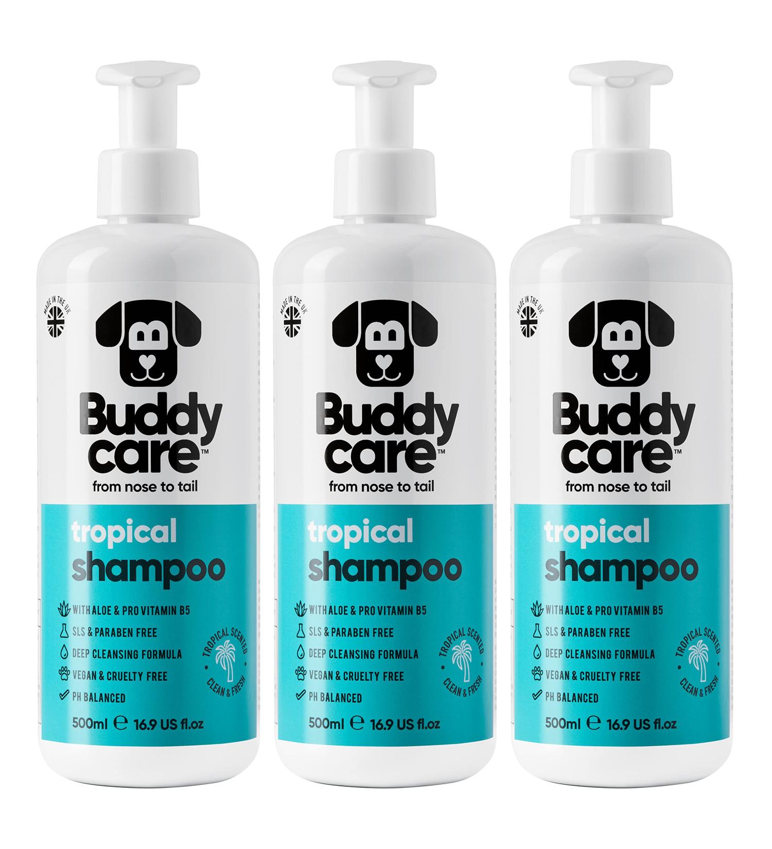 Tropical Dog Shampoo by BuddyCare - Deep Cleaning Aloe Vera & Pro-Vitamin B5 Refreshing Fragrance (500ml X3) - International Shipping - Buy Online on SooperMarket.com
