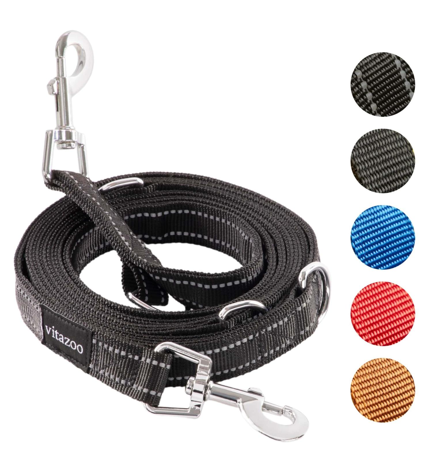 Buy Vitazoo 3m Dog Leash - Adjustable Nylon Graphite Leash with Carabiners for All Dog Sizes - Reflective Black Guide Leash - Buy Online on SooperMarket.com