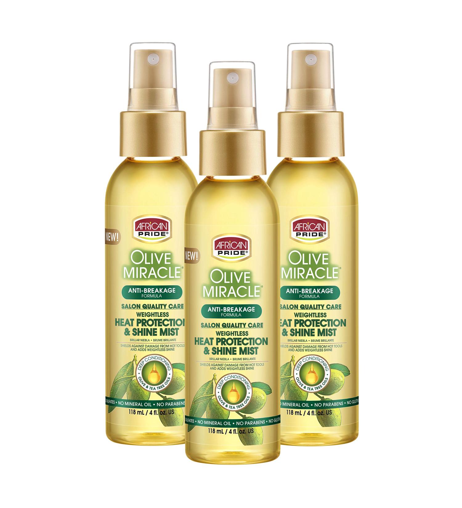 African Pride Olive Miracle Weightless Heat Protection & Hair Shine Mist (3 Pack) Fights Humidity & Shields Against Heat Damage Enriched with Olive & Tea Tree Oils 4 oz - Buy Online on SooperMarket.com