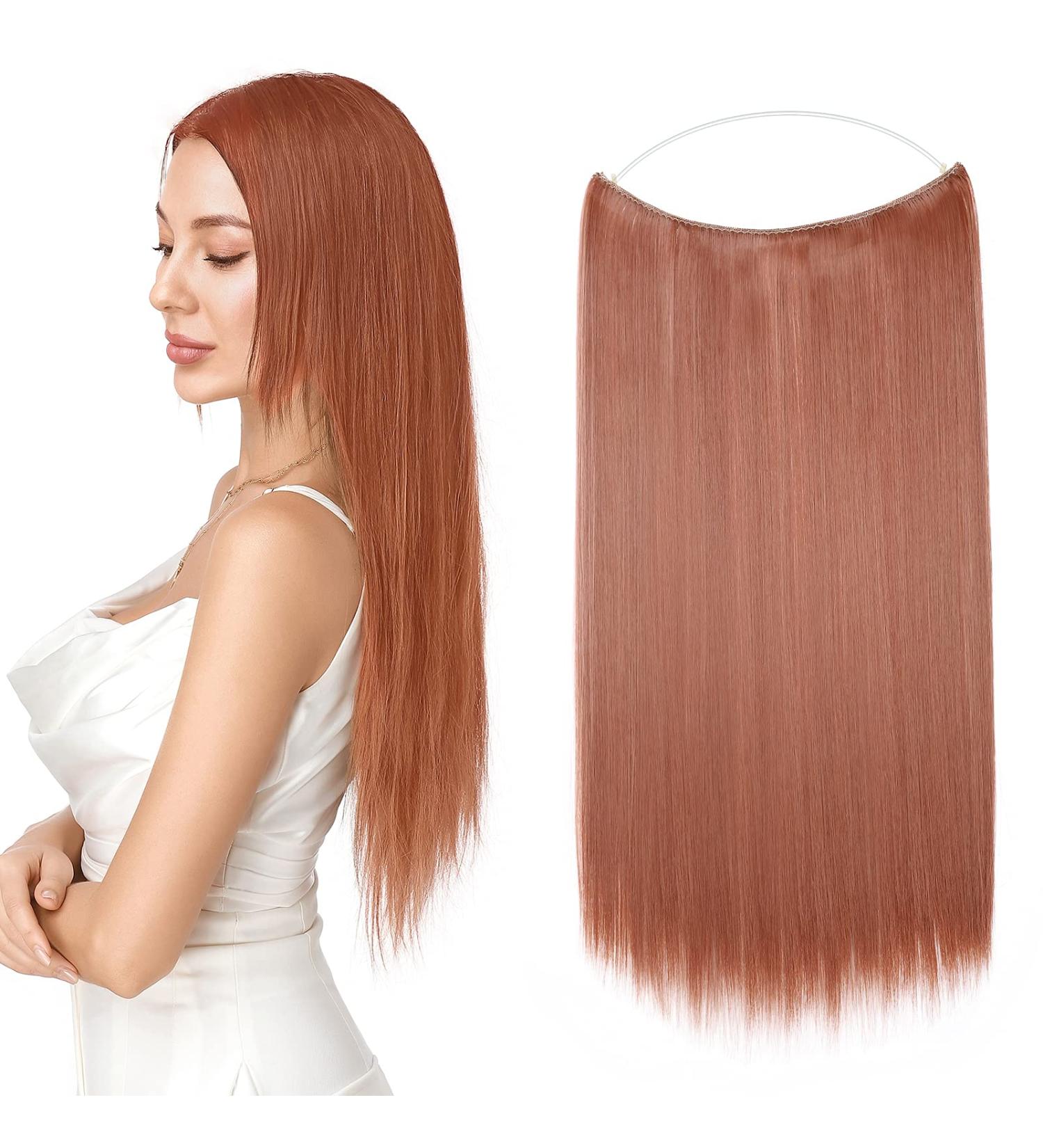 Silk-co One Piece Wire in Hair Extensions 20inch Long Straight Hairpiece No Clip Synthetic Hair Wire String Redish Brown - Buy Online on SooperMarket.com