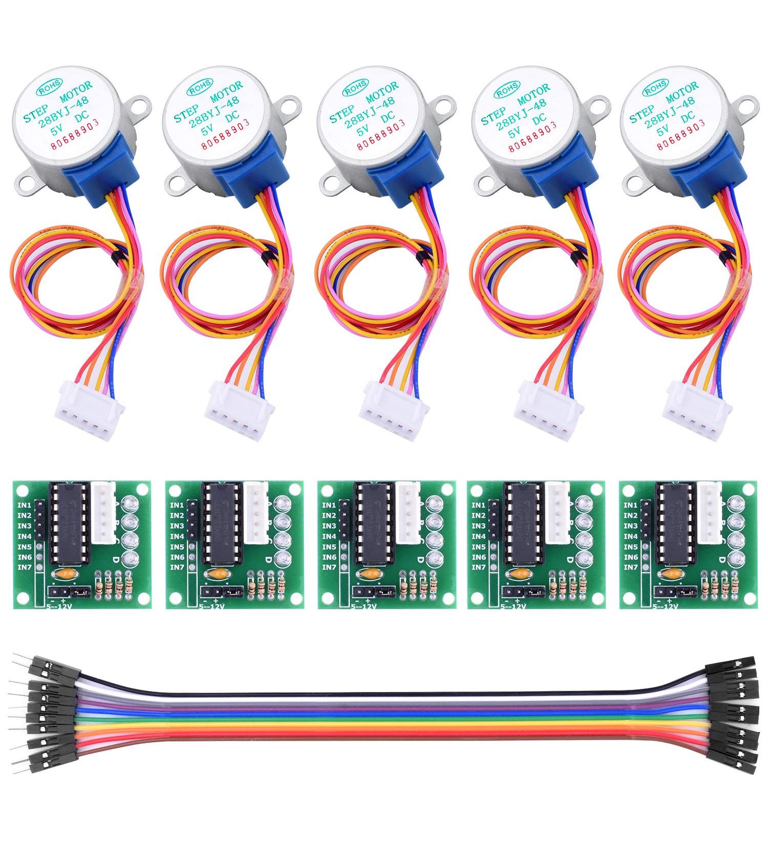 Longruner Geared Stepper Motor 28byj 48 with Uln2003 Driver Board for ArduinoIDE - 5X, 5V (with Wire) - Buy Online on SooperMarket.com