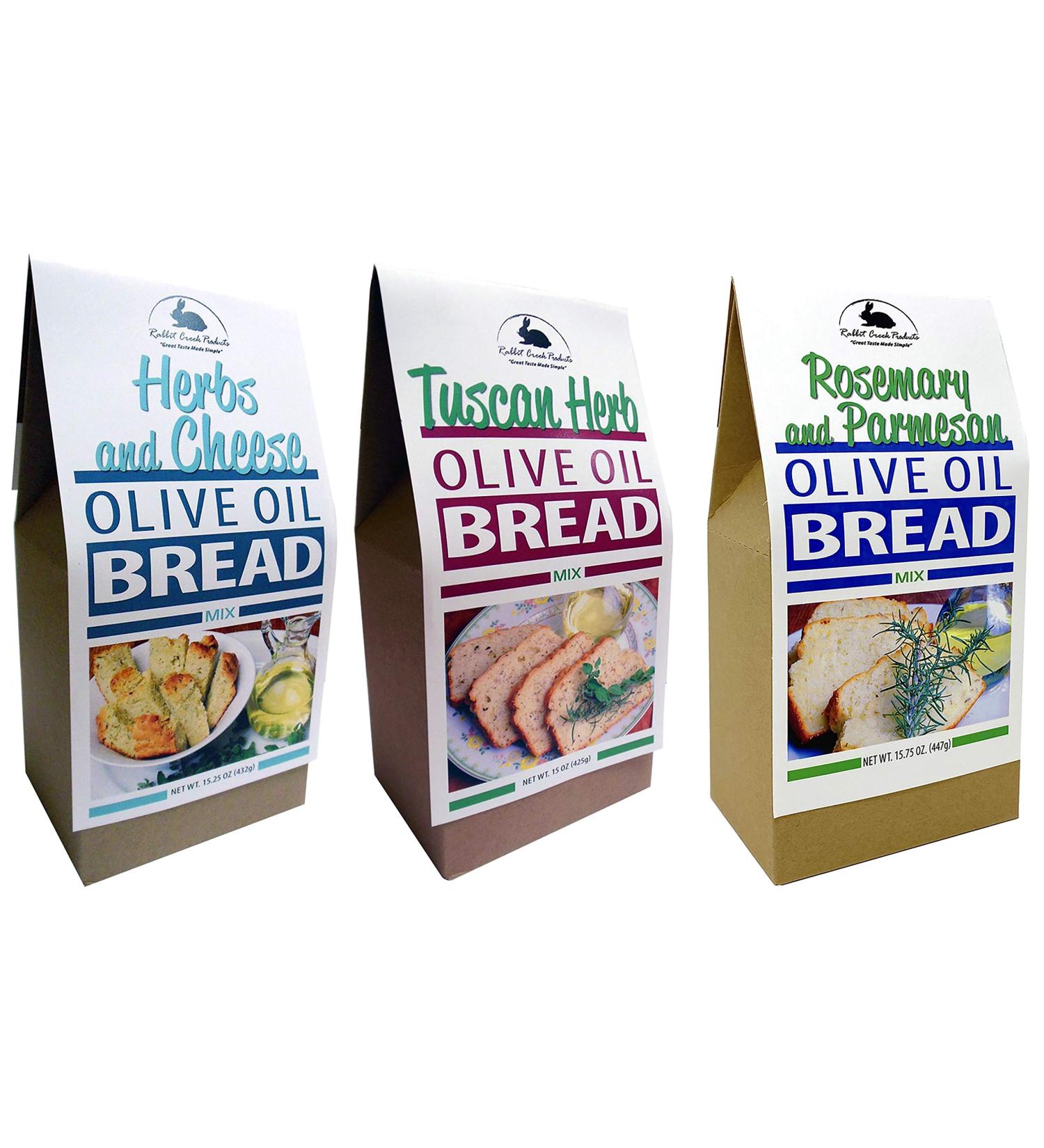 Rabbit Creek Olive Oil Bread Mix Variety Pack - Herb & Cheese, Rosemary & Parmesan, Tuscan Herb - Set of 3 - Buy Online on SooperMarket.com