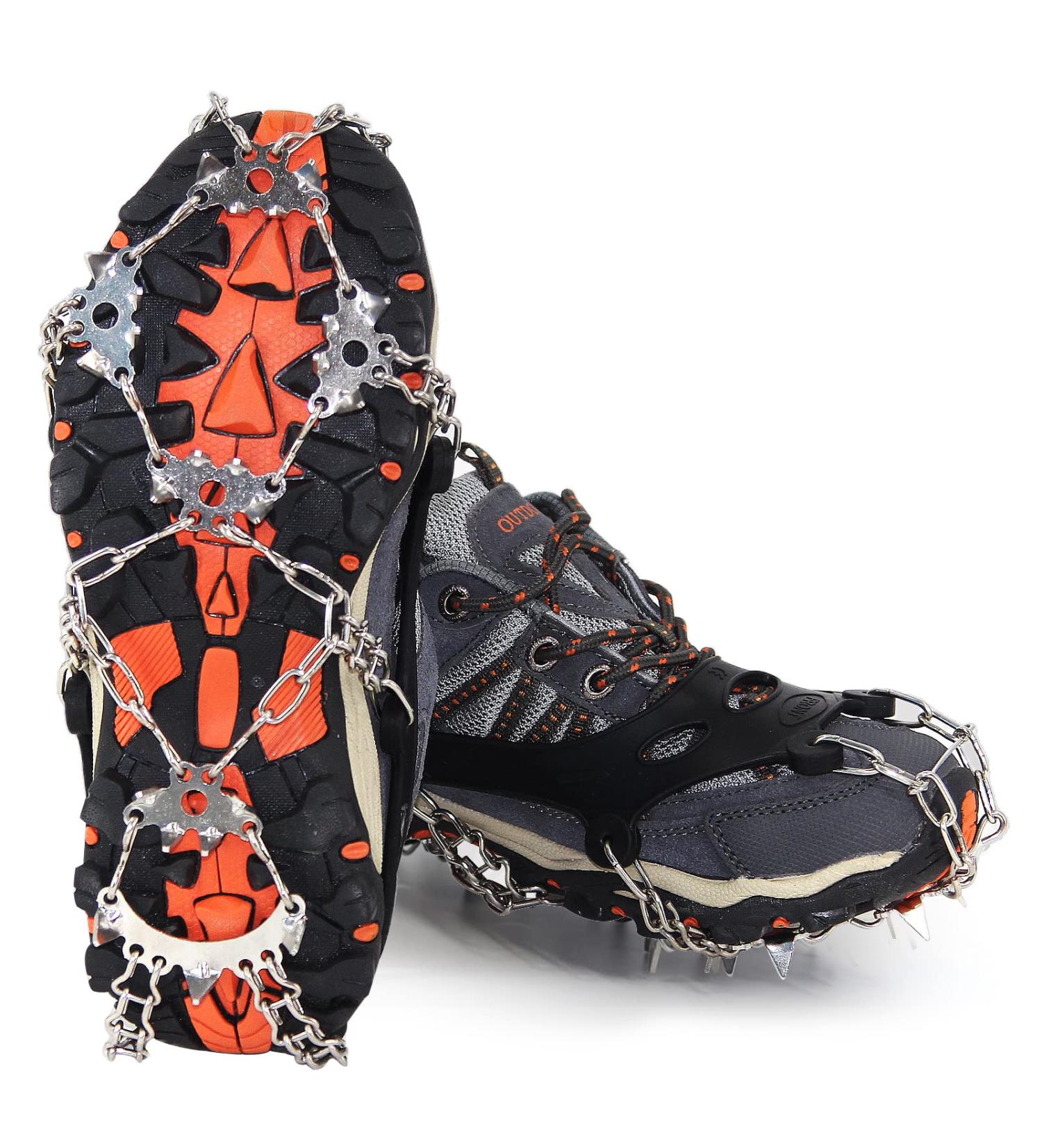OKSTENCK Ice Cleats Traction Snow Grips with 23 Stainless Steel Spikes - Medium Size for Men, Women, and Kids - Anti-Slip Protection for Hiking, Walking, Climbing, Fishing - Buy Online on SooperMarket.com