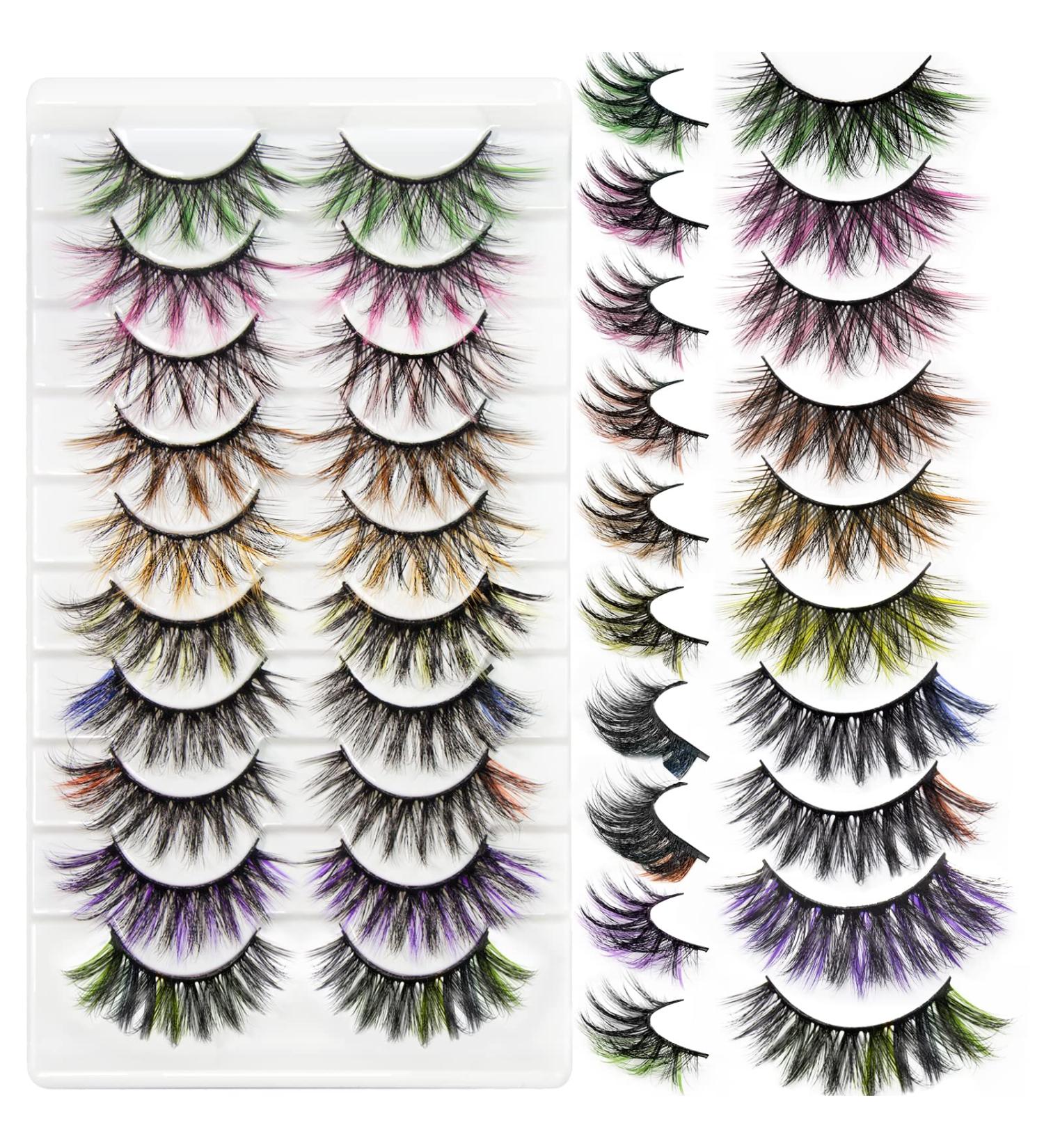 HOSAILY 5D Colored Lashes - 10 Pairs Wispy False Eyelashes Set, Natural Fluffy & Dramatic Tail Effect, 10 Colors Mixed - 1oz Pack - Buy Online on SooperMarket.com