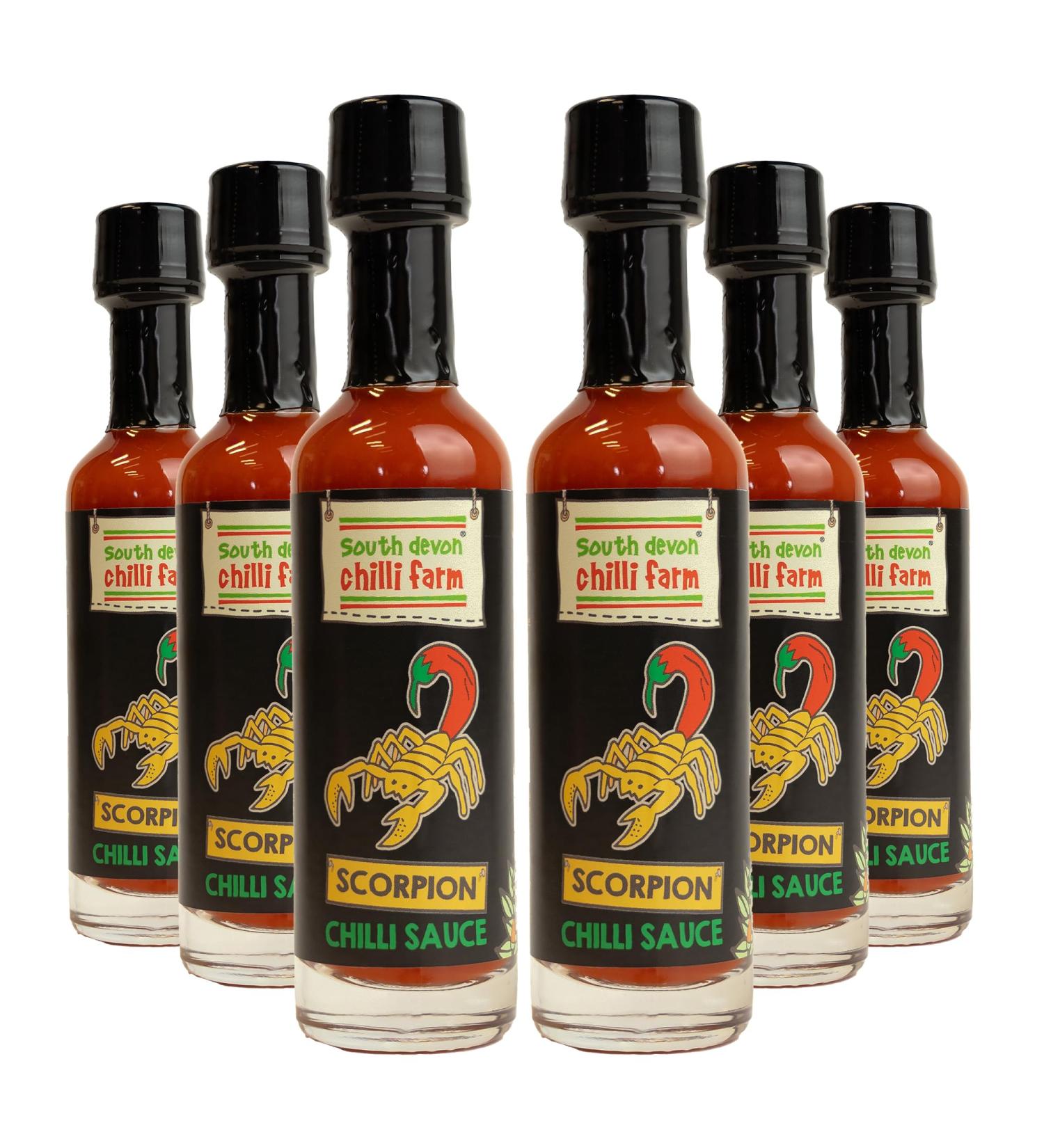 South Devon Chilli Farm Scorpion Chilli Sauce | Made from Fresh Scorpion Chillies - Contains just 3 Ingredients Heat Rating 11/10 - Case of 6 50ml Bottle - Buy Online on SooperMarket.com
