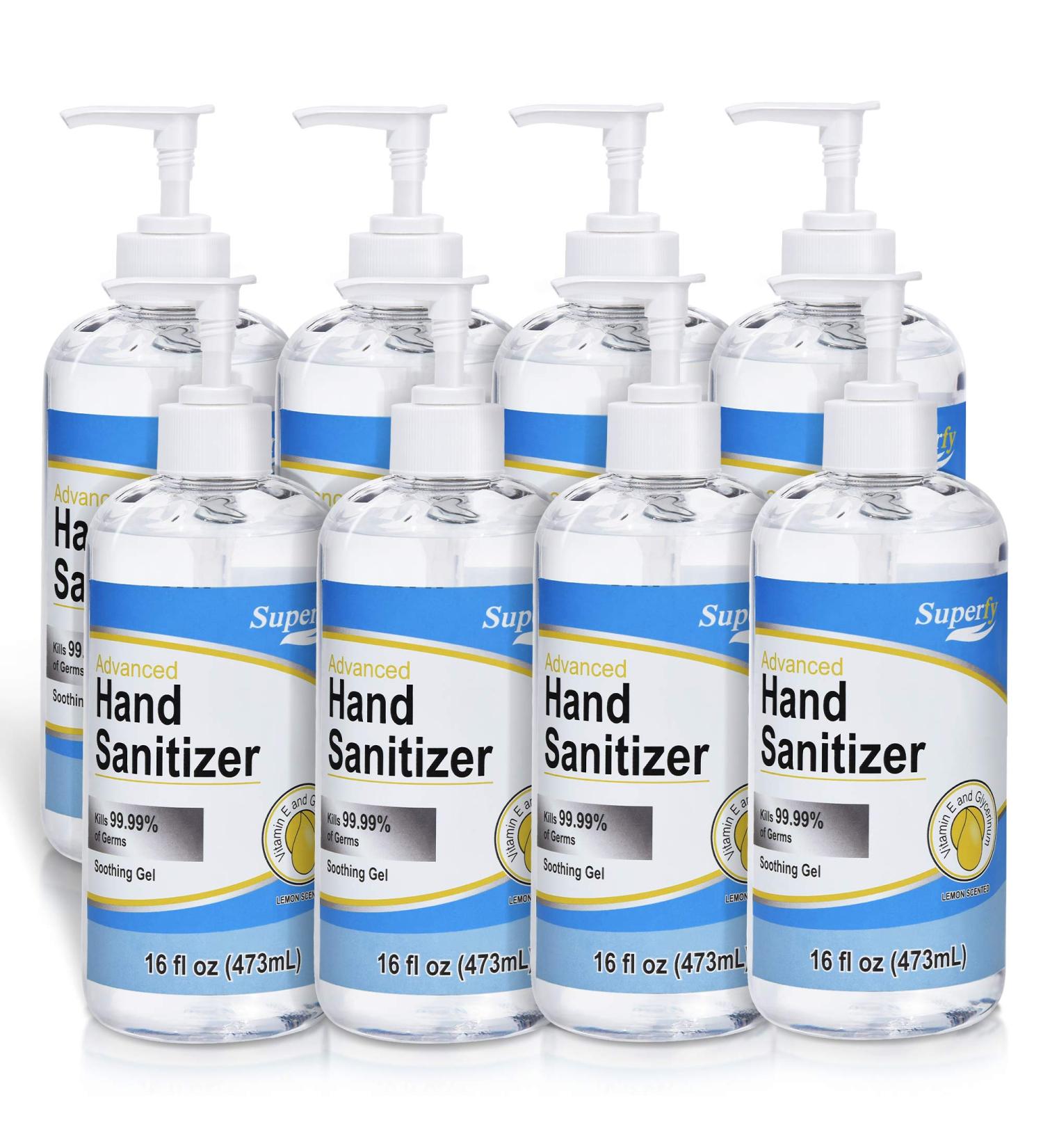 Superfy Hand Sanitizer Gel 128oz - 70% Alcohol - Quick-drying - 8 Pack 16 oz Pump Bottles - Buy Online on SooperMarket.com