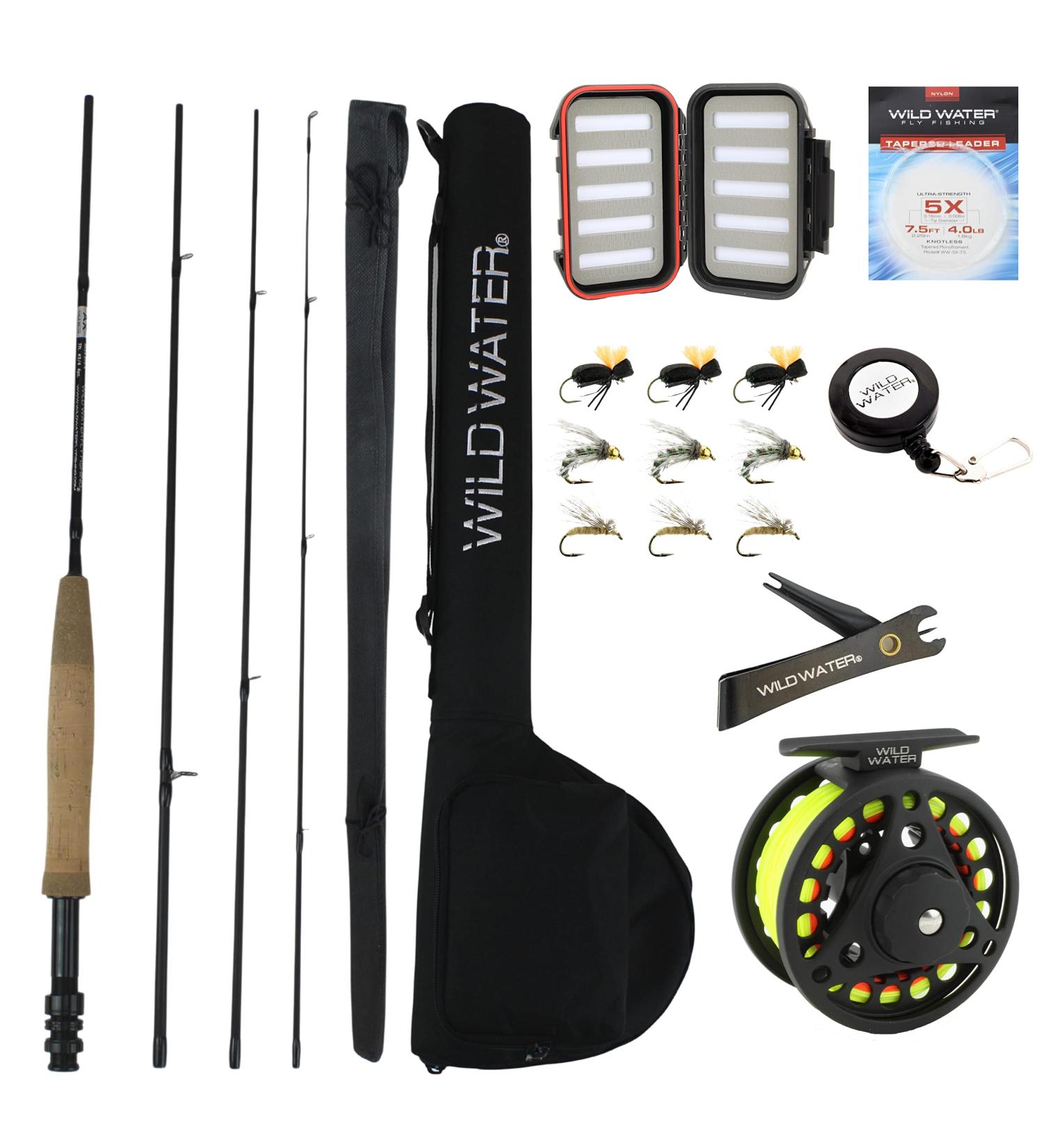 Wild Water Standard Fly Fishing Combo Starter Kit - 3 or 4 Weight, 7 Ft Graphite Rod with Accessories, Aluminum Reel, Fly Box, and Flies - Buy Online on SooperMarket.com