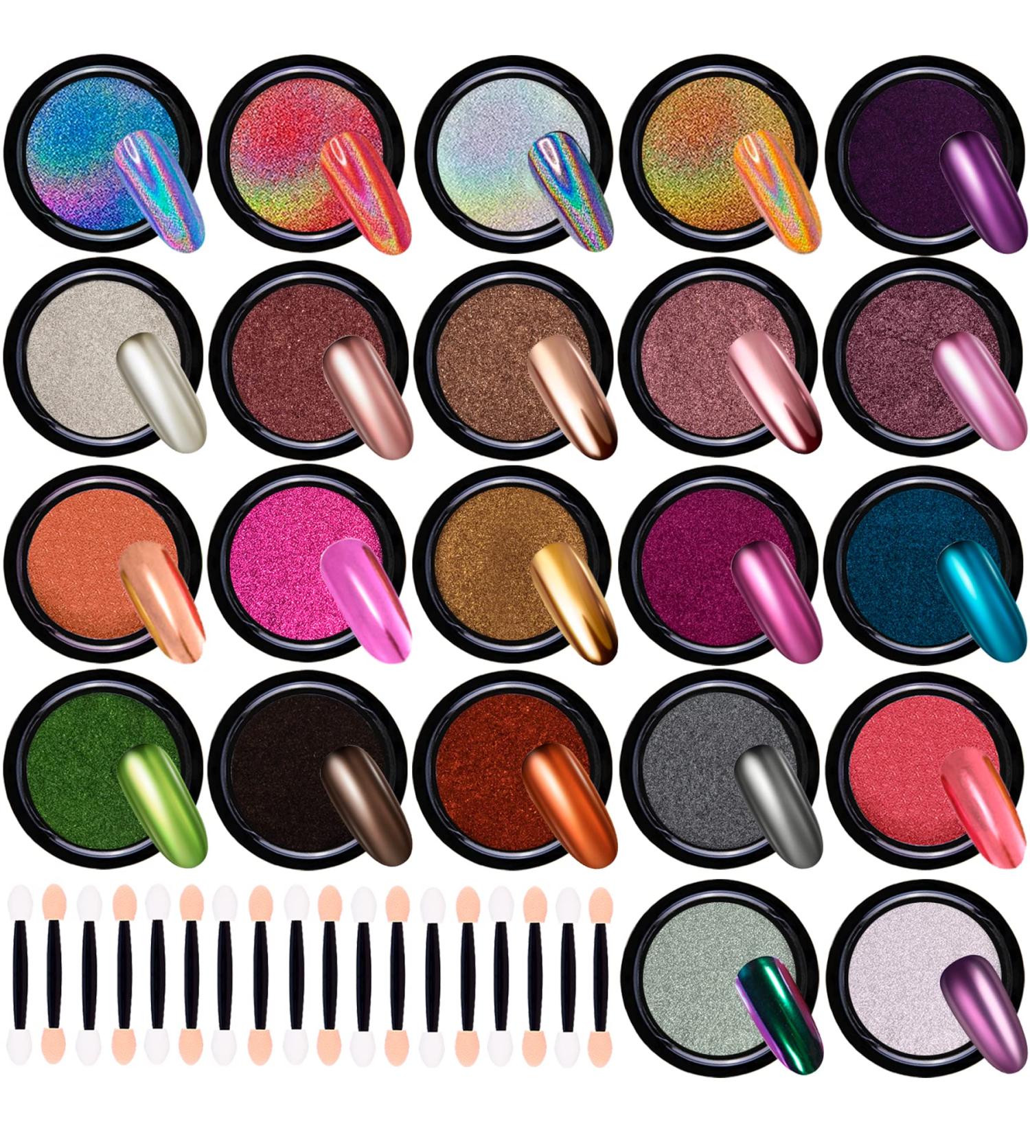 Duufin 22 Color Chrome Nail Powder Set - Metallic Mirror Effect & Holographic Aurora with 22 Eyeshadow Sticks - Buy Online on SooperMarket.com