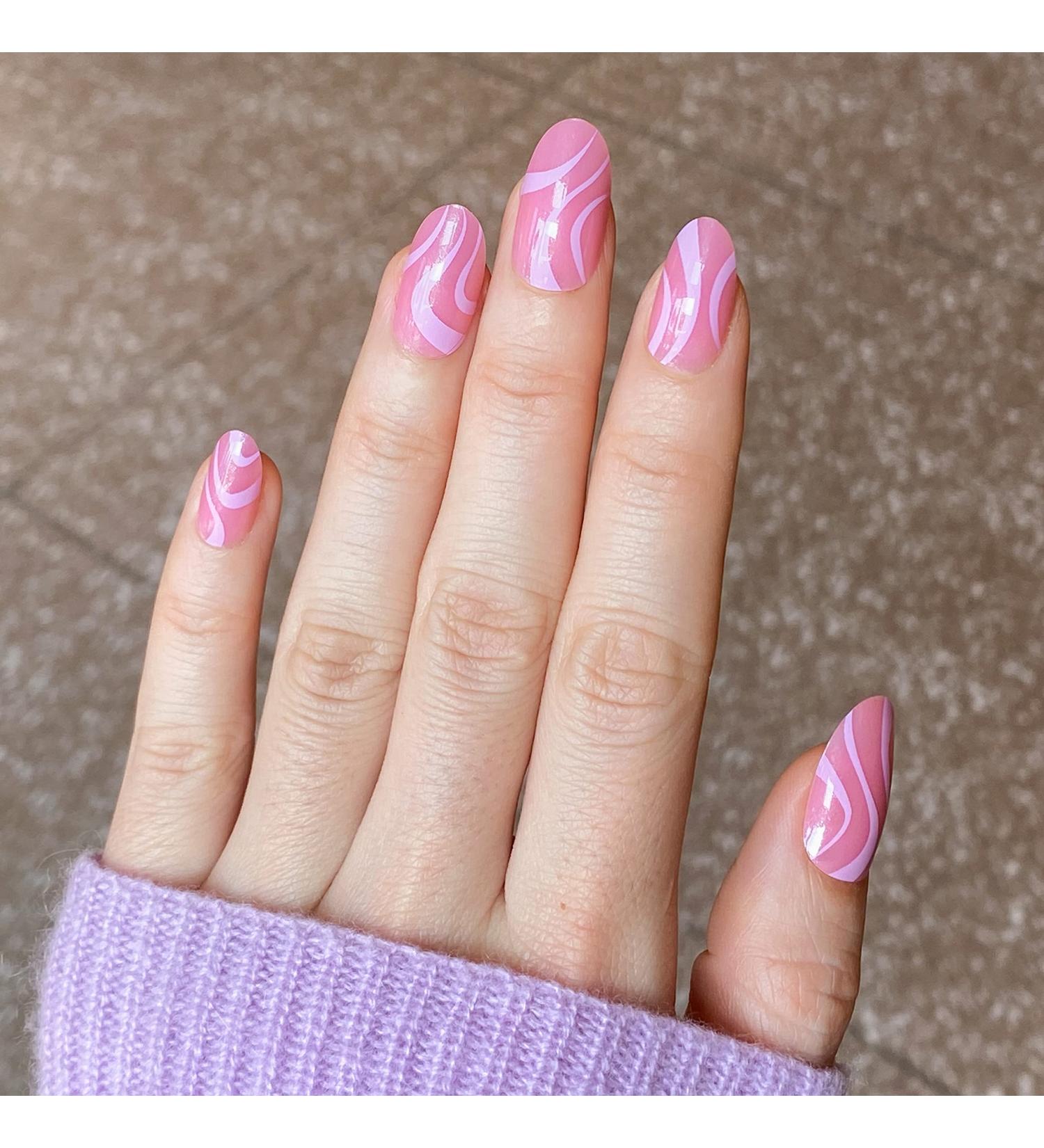 Novo Ovo Neon Pink Glitter Hologram Press-On Nails | Short to Medium Oval Almond Artificial Fingernails for Valentine's Day - Buy Online on SooperMarket.com