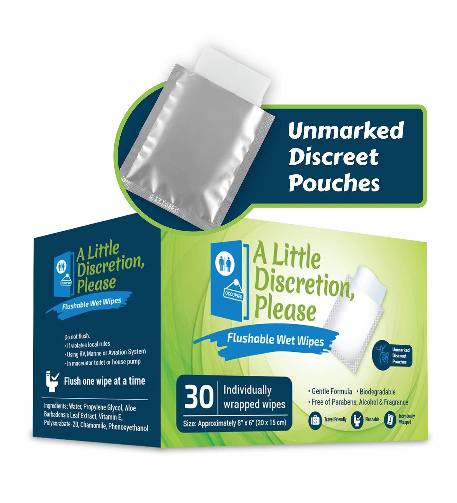 Discreet Individually Wrapped Flushable Travel Wipes for Adults | Unscented & Biodegradable (30 Ct) | Septic & Sewer Safe - Buy Online on SooperMarket.com