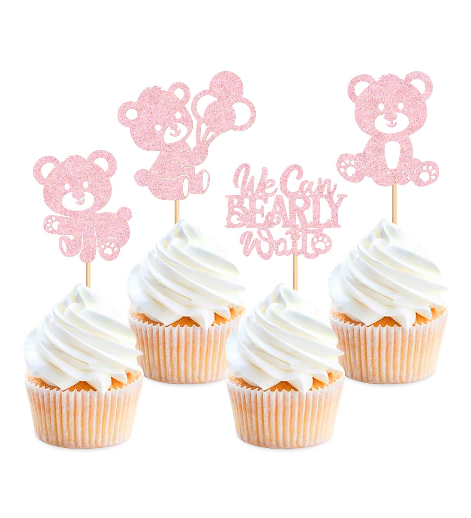 24PCS We Can Bearly Wait Cupcake Toppers Sparkling Balloon Bear Cupcake Toppers Little Bear Theme Baby Shower Decorative Supplies Gender Revealing Theme Children's Birthday Party Supplies Pink Pink3 - Buy Online on SooperMarket.com