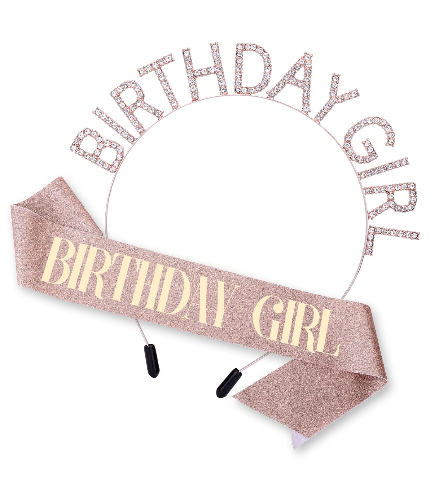 Birthday Crown for Women - Rose-Gold Rhinestone Headband, Sash, and Tiara Set - Buy Online on SooperMarket.com