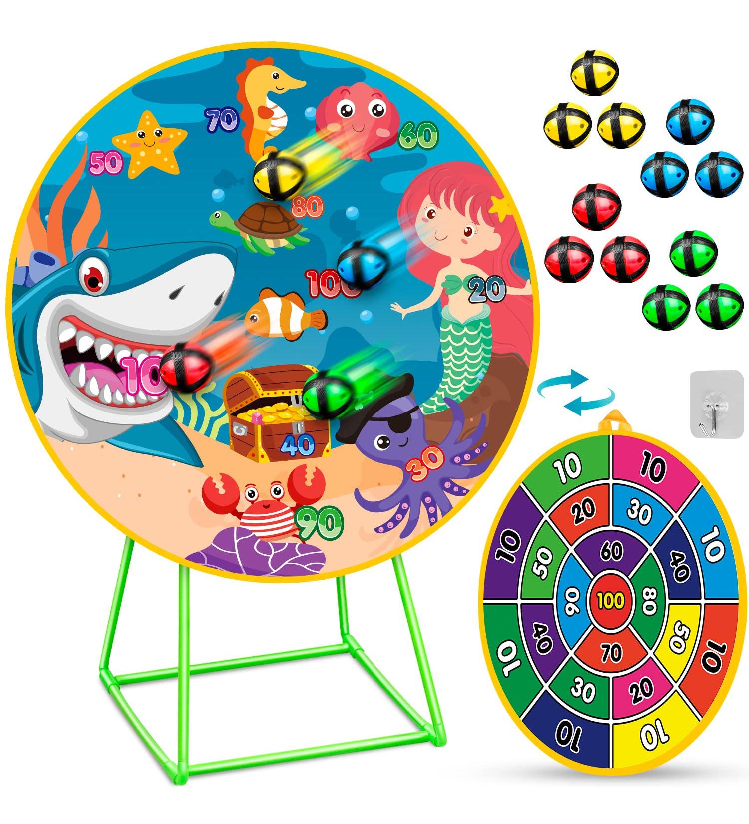 Dioju Dart Board for Kids - Double Sided Dartboard with 12 Sticky Balls | Indoor Outdoor Sport Toys for Boys & Girls | Target Action Game for Ages 3-12 | Perfect Birthday Party Gift - Buy Online on SooperMarket.com