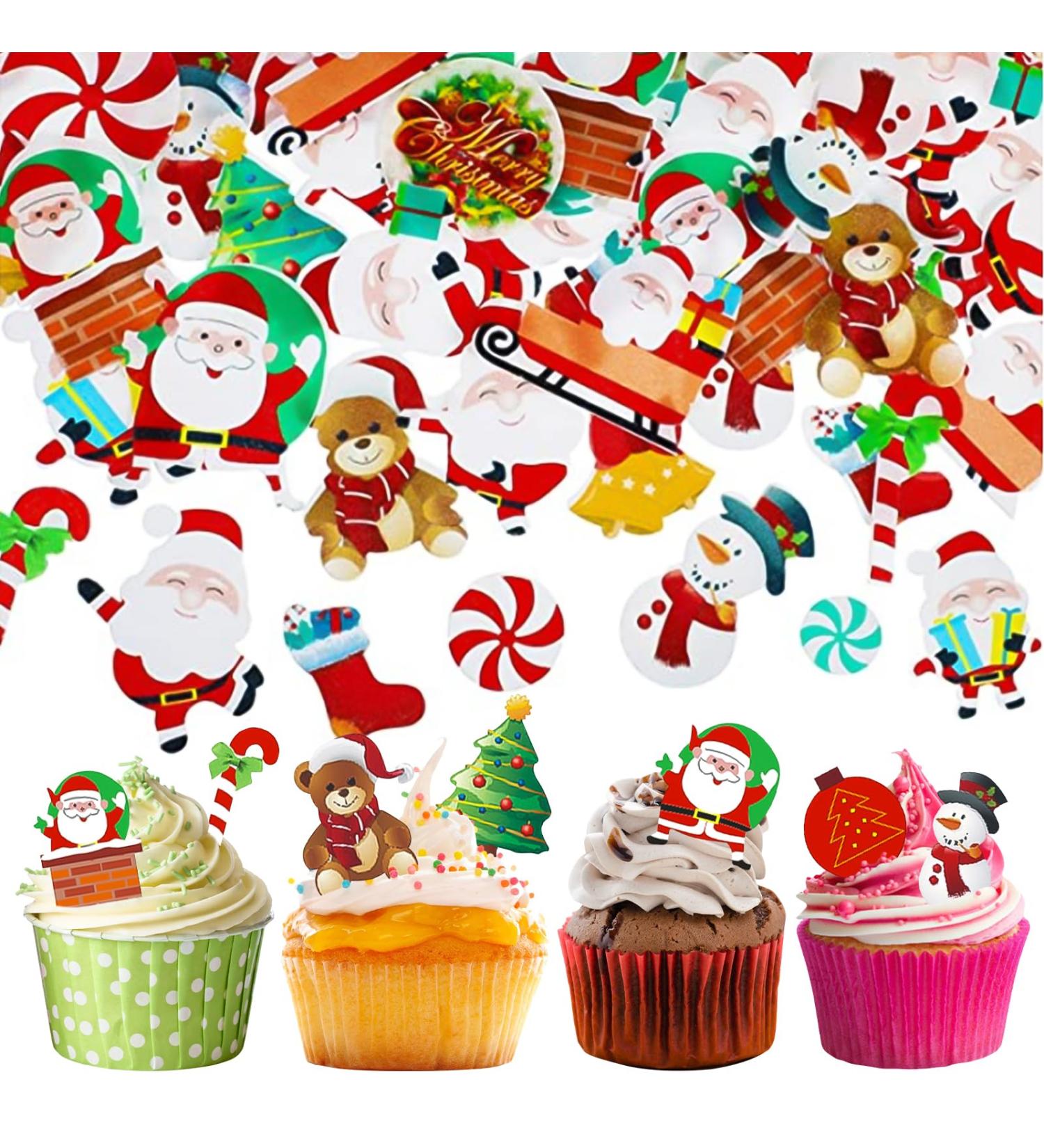 60Pcs Christmas Cake Decorations Edible Cupcake Toppers Santa Claus Snowman Reindeer Elf Christmas Tree Christmas Wreath Gingerbread Christmas Cupcake Topper Wrappers For Xmas Party Supplies Multicolour - Buy Online on SooperMarket.com