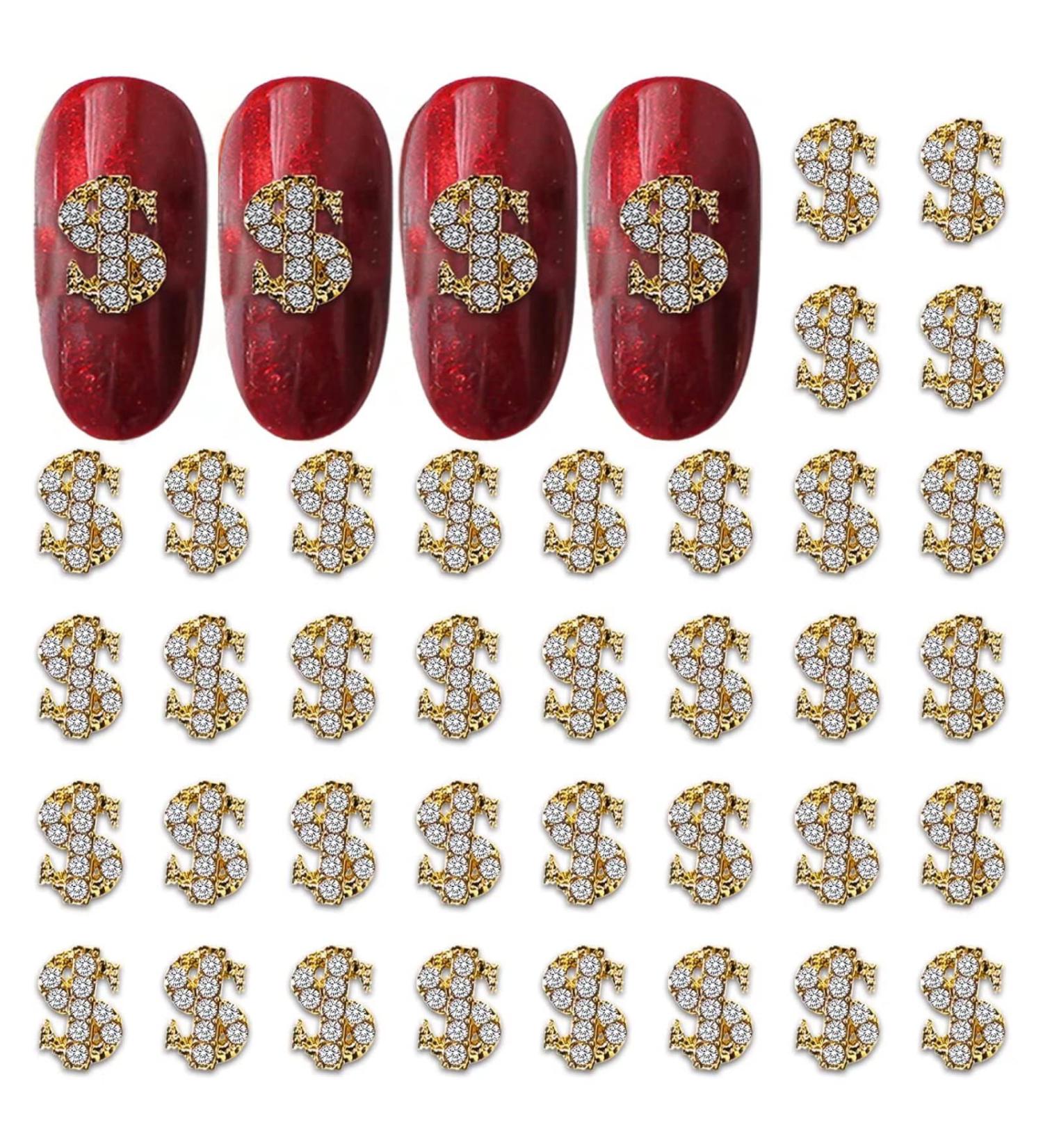 RUNRAYAY 40Pcs 3D Dollar Sign Nail Art Charms with Rhinestones Gold Nail Studs Diamonds for Nail Art Accessories Retro Nail Jewelry Decoration for DIY Crafts Nail Decor - Buy Online on SooperMarket.com