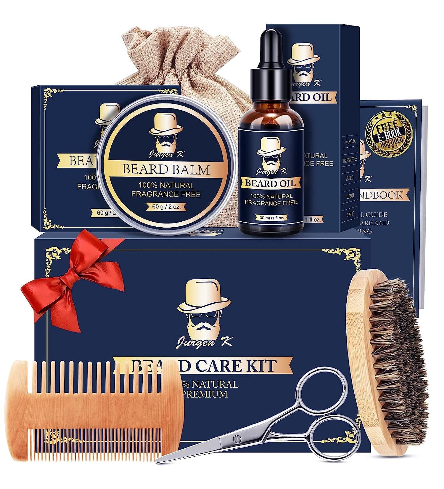 Jurgen K Beard Grooming Kit for Men - Beard Oil, Balm, Brush, and Comb Set - Buy Online on SooperMarket.com