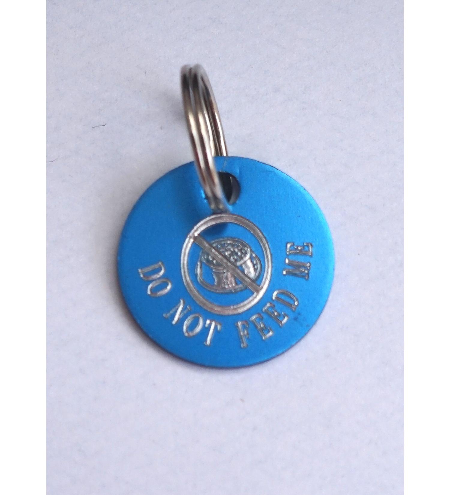 Paradise Pets DO NOT FEED CAT SAFETY ID TAG PERSONALISED ON REVERSE WITH YOUR CHOICE OF TEXT - BLUE WITH FOOD BOWL MOTIF