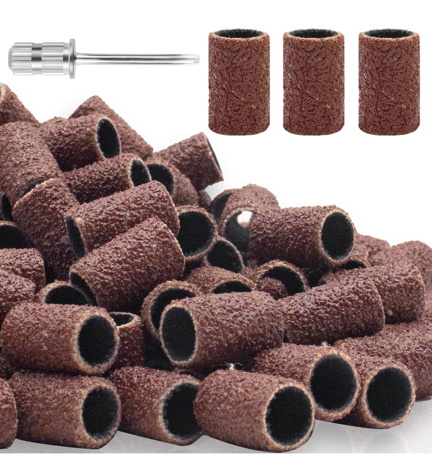 100Pcs 80Grit Nail Sanding Bands with 3/32 Nail Drill Bit - Professional Nail Drill Accessories for Hard Gel and Acrylic Nail Shaping - Boxed Brown - Buy Online on SooperMarket.com