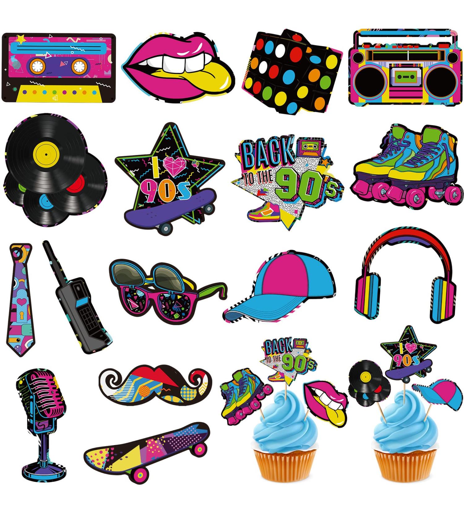 32-Piece Roller Skate Cake Topper Set - 90s Style | Birthday Party Decorations for Adults | DIY Cupcake Toppers by Totally Party Supplies - Buy Online on SooperMarket.com