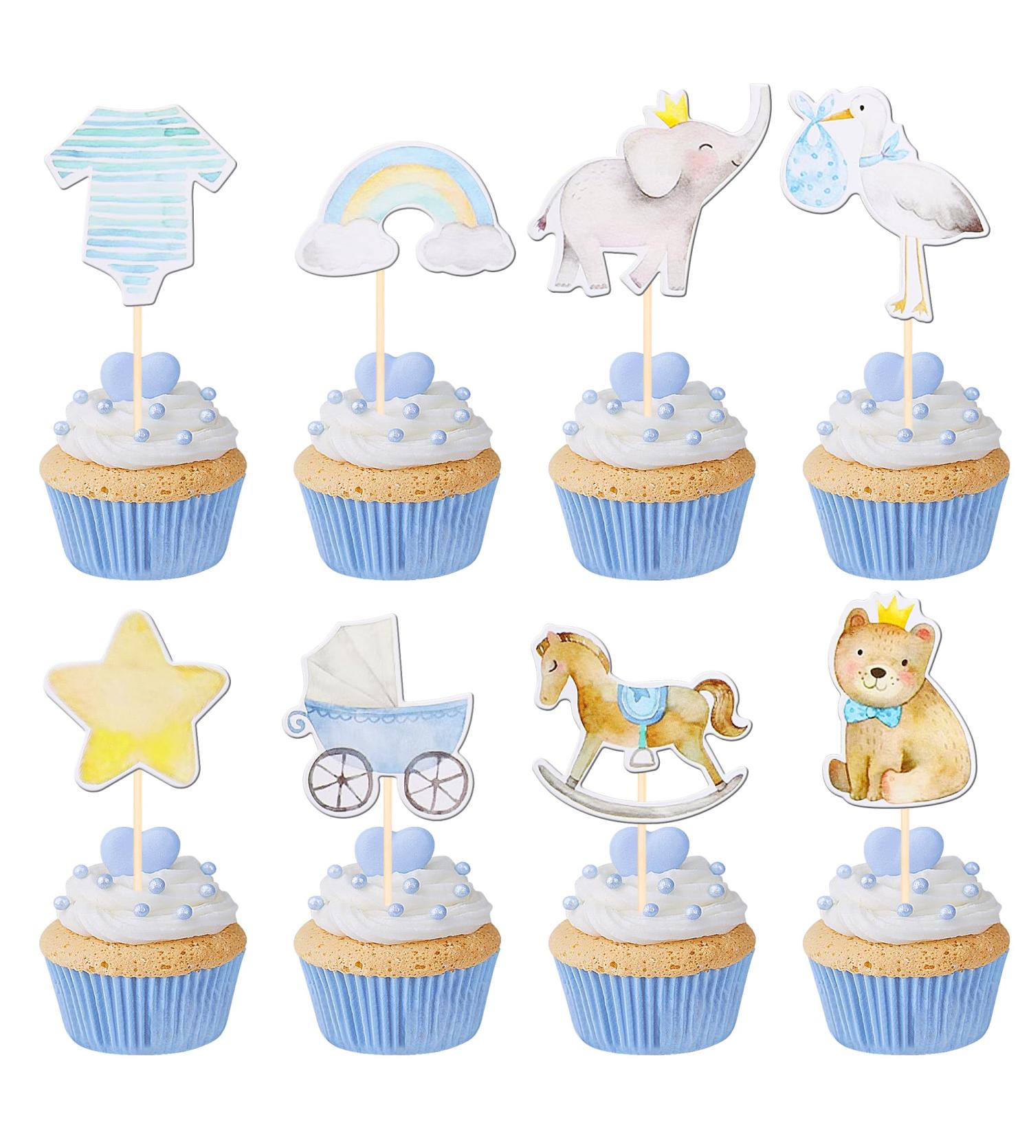 Rsstarxi 40 Pack Baby Shower Bear Cupcake Toppers Elephant Jumpsuit Stroller Rainbow Cupcake Picks Gender Reveal Cake Decorations for Baby Shower Kids Boys Birthday Party Decorations Design 2 Boy - Buy Online on SooperMarket.com