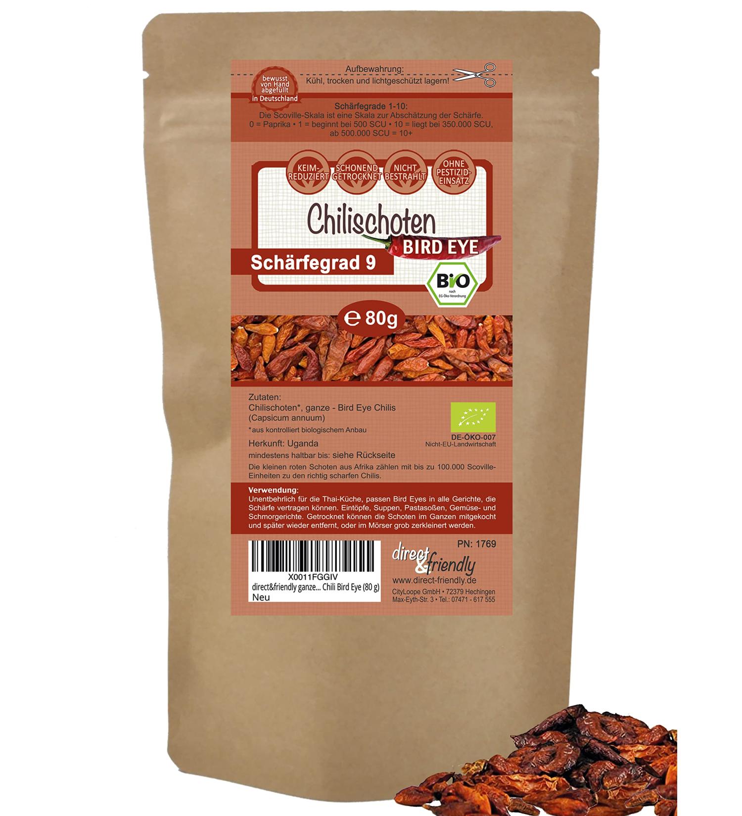 Buy Direct & Friendly Organic Chili Bird Eye Hot Dried Pods (80g) - Premium Spicy Flavor for International Shipping - Buy Online on SooperMarket.com