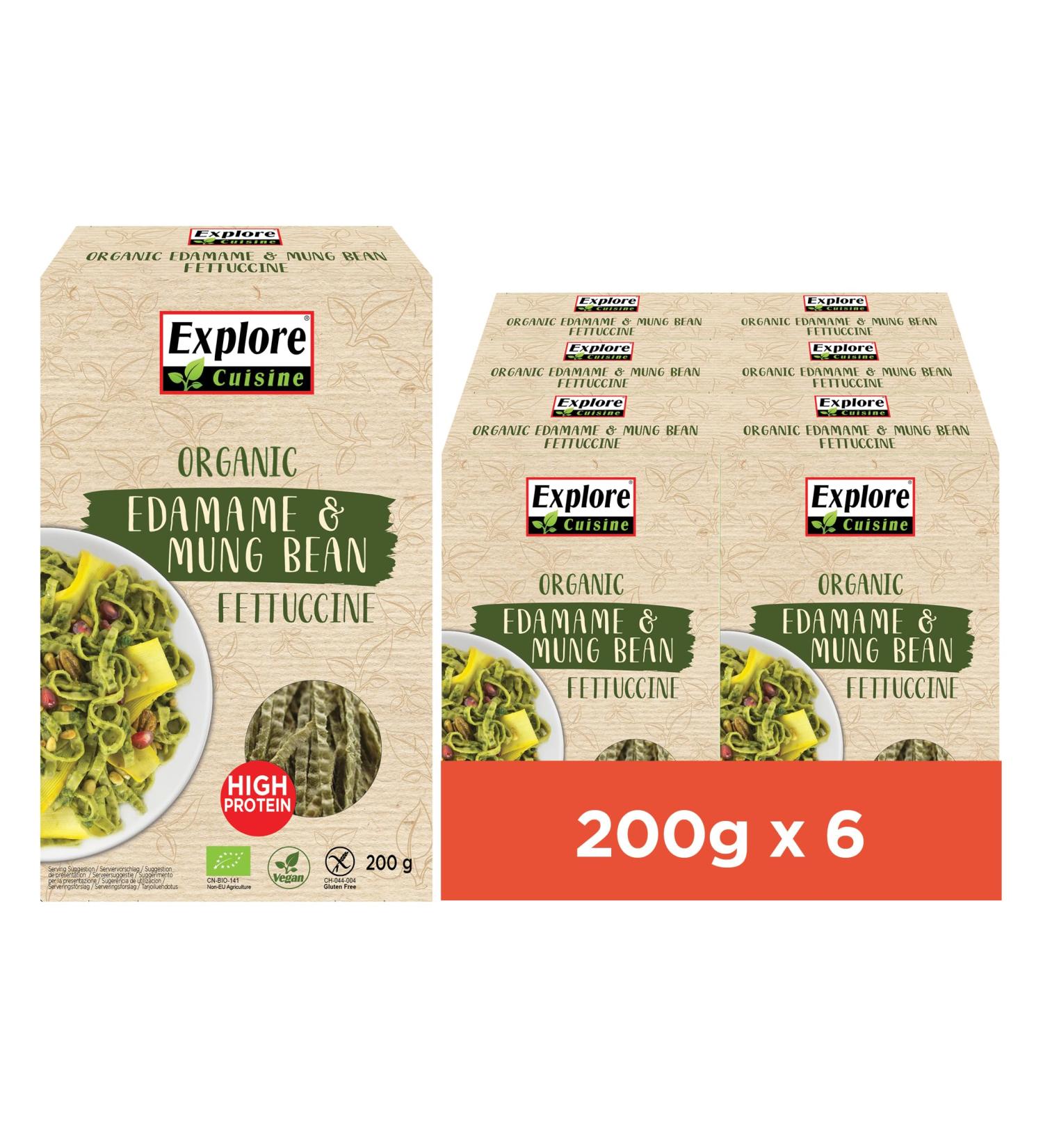 Explore Cuisine Bio Fettuccine - Gluten-Free Edamame & Mung Bean Pasta | Vegan Low Carb 6 Pack (200g Each) - Buy Online on SooperMarket.com