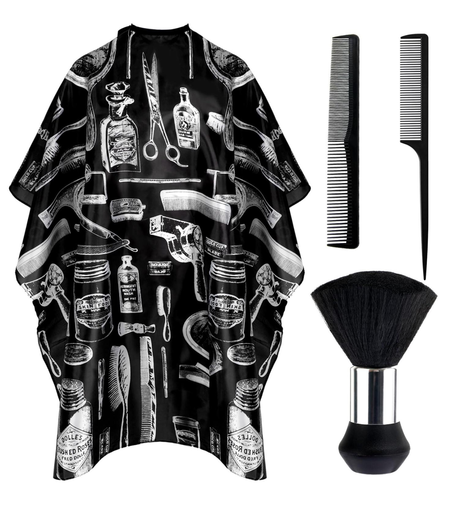 FEBSNOW Hair Cutting Cape Kit - Professional Waterproof Barber Cape with Neck Duster Brush | Adjustable Floral Hairdressing Supplies for Adults - Buy Online on SooperMarket.com
