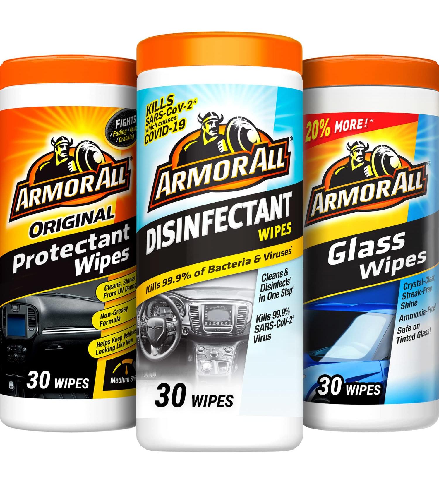 Armor All Car Cleaning Wipes Variety Pack - Disinfectant, Glass Cleaner, Protectant - 3 Pack for Cars, Trucks, Motorcycles - Buy Online on SooperMarket.com