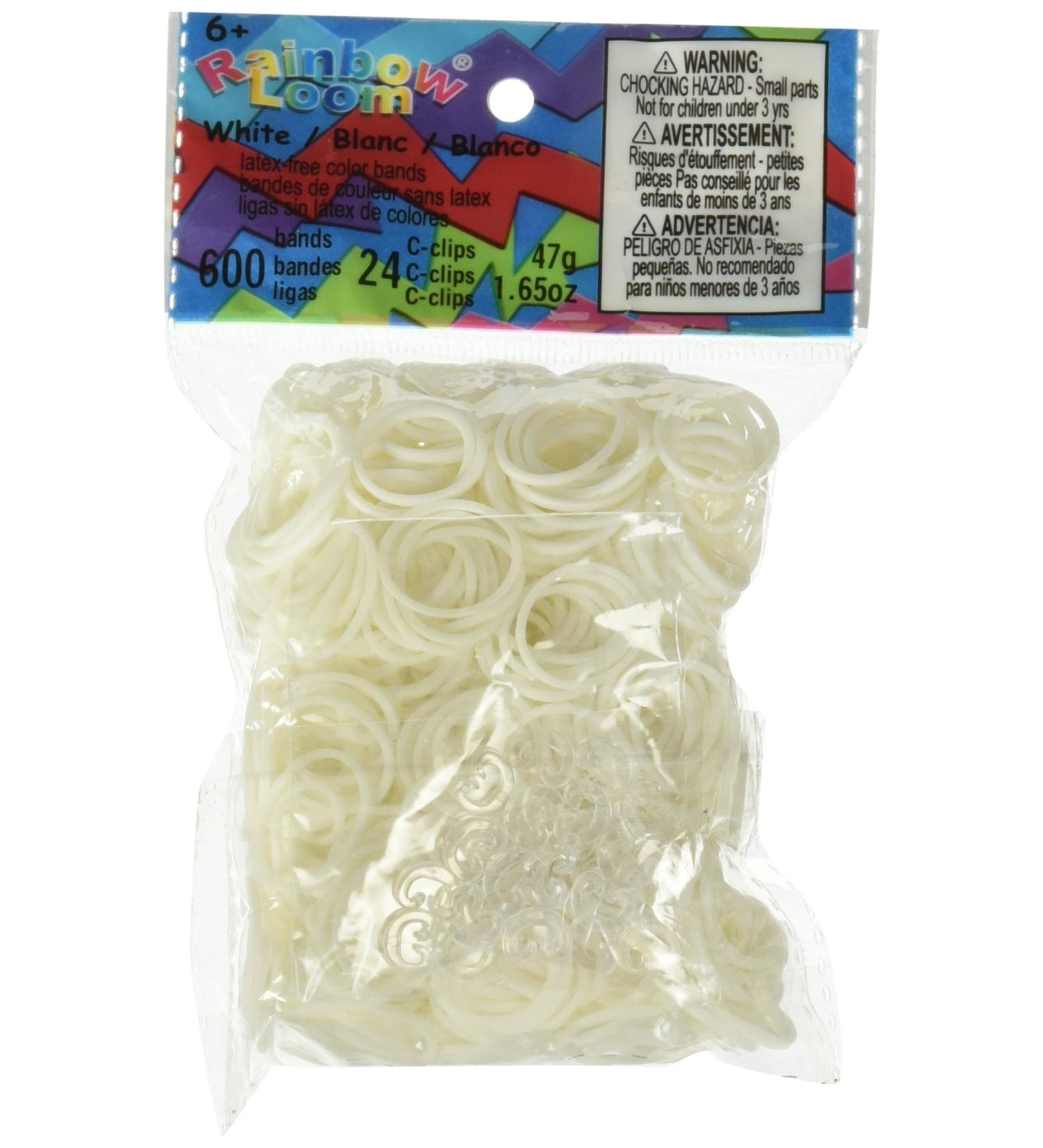 Rainbow Loom Official White Rubber Bands Refill 600 Count + 24 C-Clips