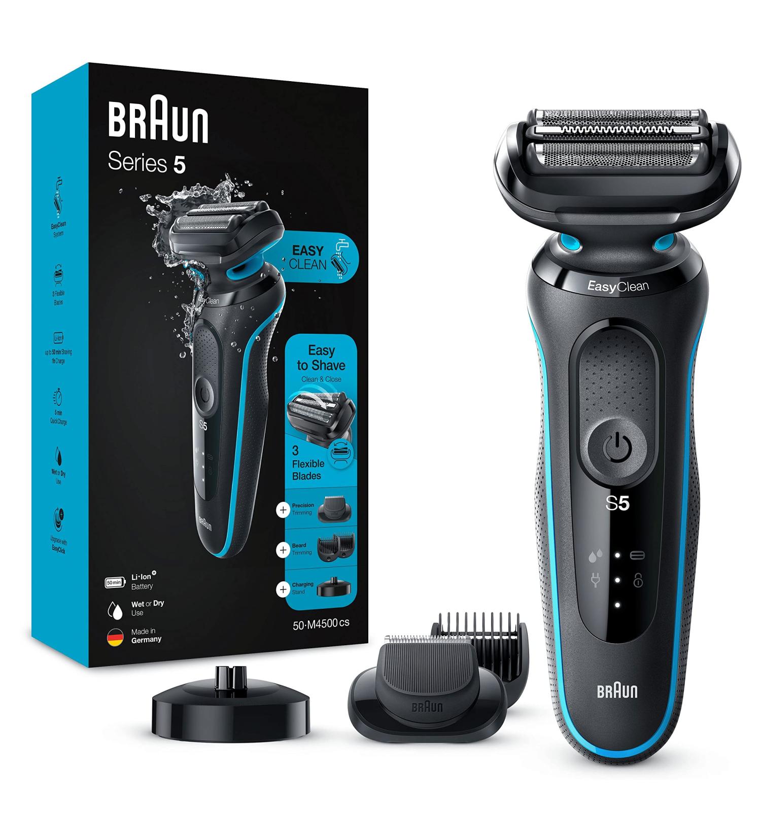 Buy Braun Series 5 CS Razor for Men - Electric Shaver with 3 Flexible Blades & Beard Trimmer | M4500CS Turquoise & 53B Black - International Shipping Available - Buy Online on SooperMarket.com