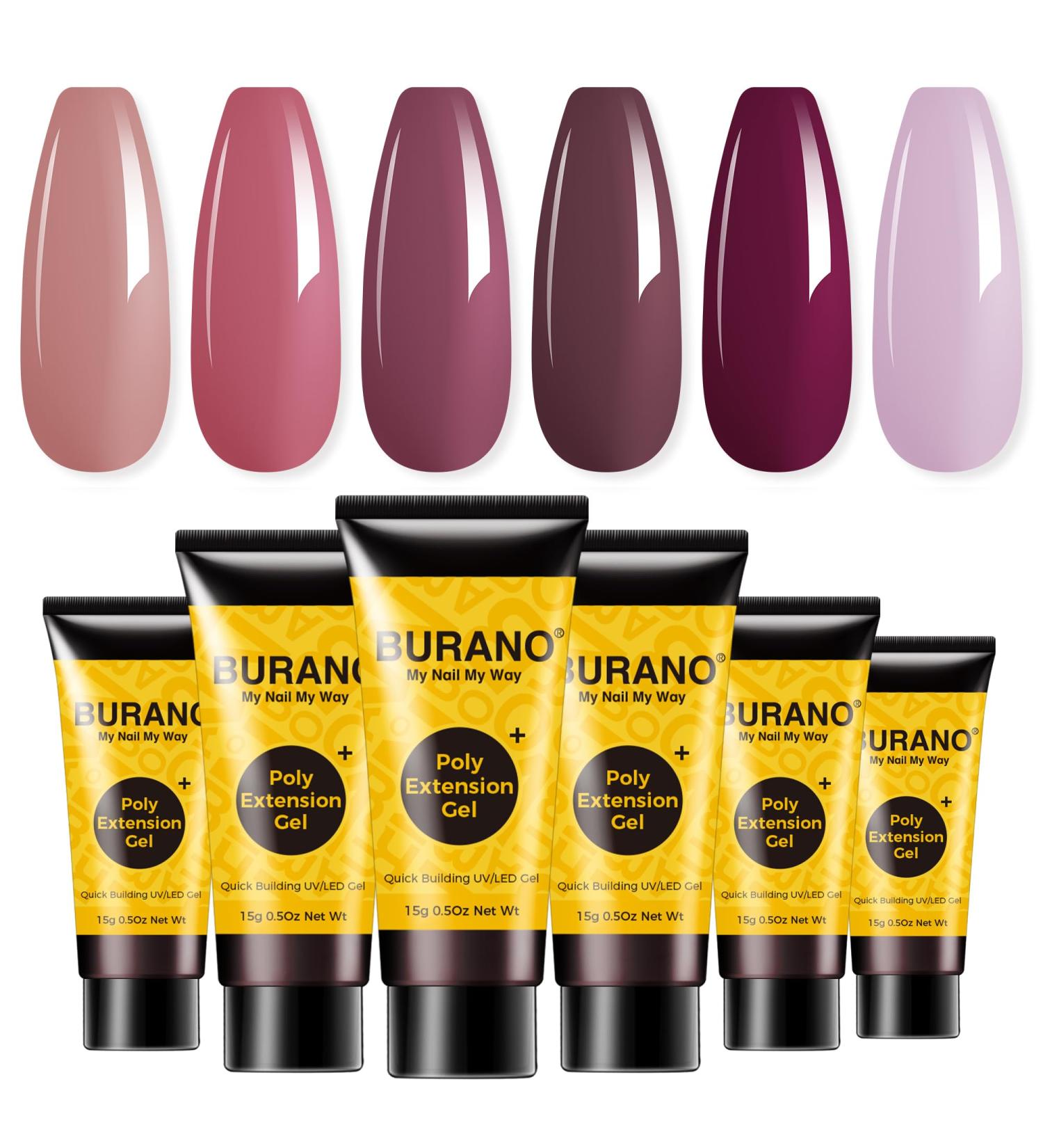 Burano Poly Extension Gel Nail Kit - 6 Color Builder Set for Nails - DIY Starter Kit for Beginners & Professionals - Skin Nude Shade - Buy Online on SooperMarket.com