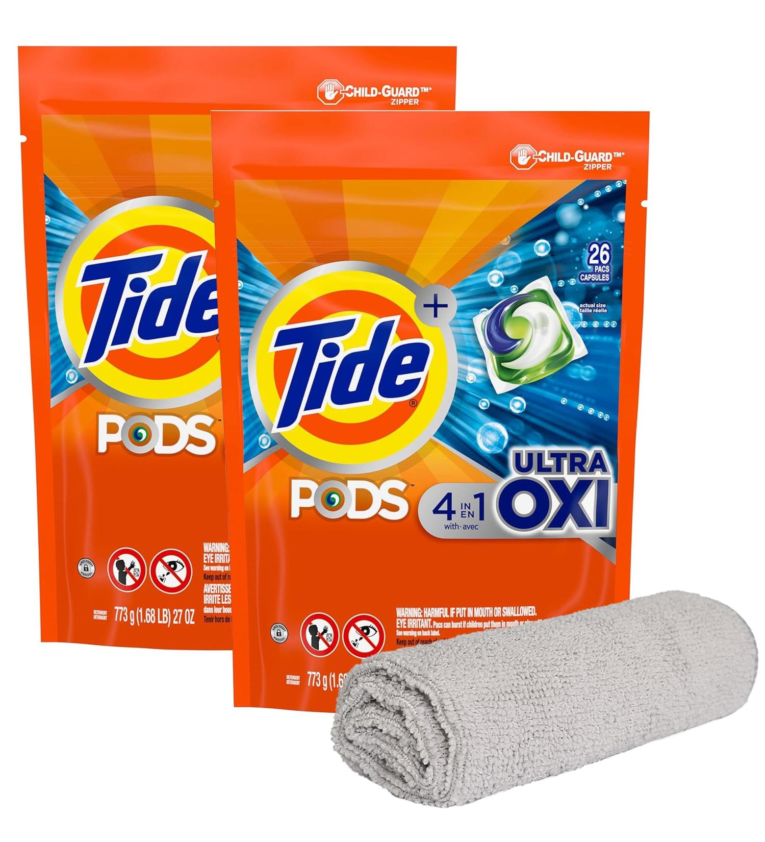 PURPUR Cloth & Tide Ultra Oxi PODS 4-in-1 Liquid Detergent Pacs - 26 Ct 2 Bags | Best International Shipping - Buy Online on SooperMarket.com