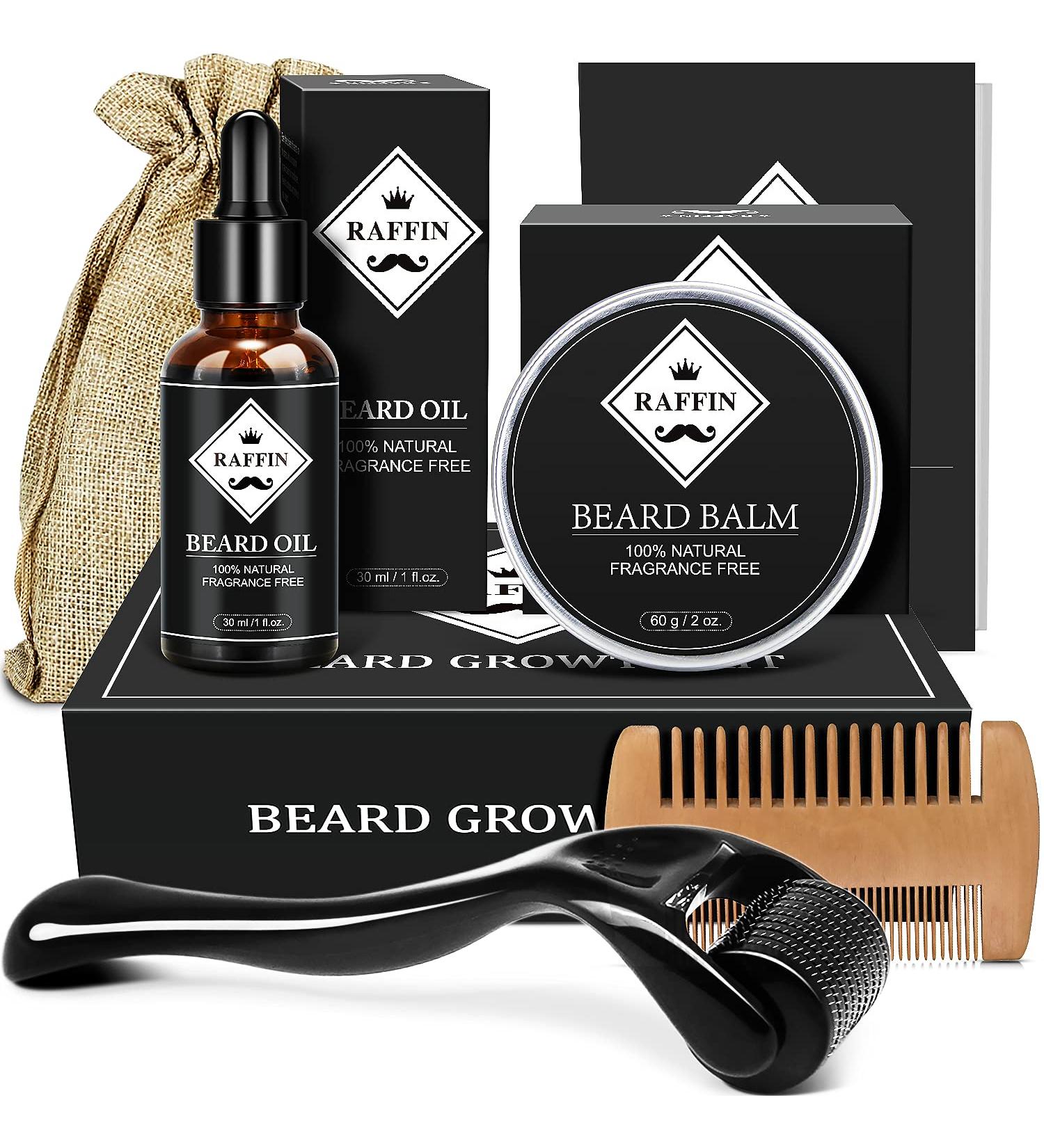 Beard Growth Kit with Derma Roller, Oil, Balm, Comb - Perfect Gift for Men - Fathers Gifts for Dad - Buy Online on SooperMarket.com